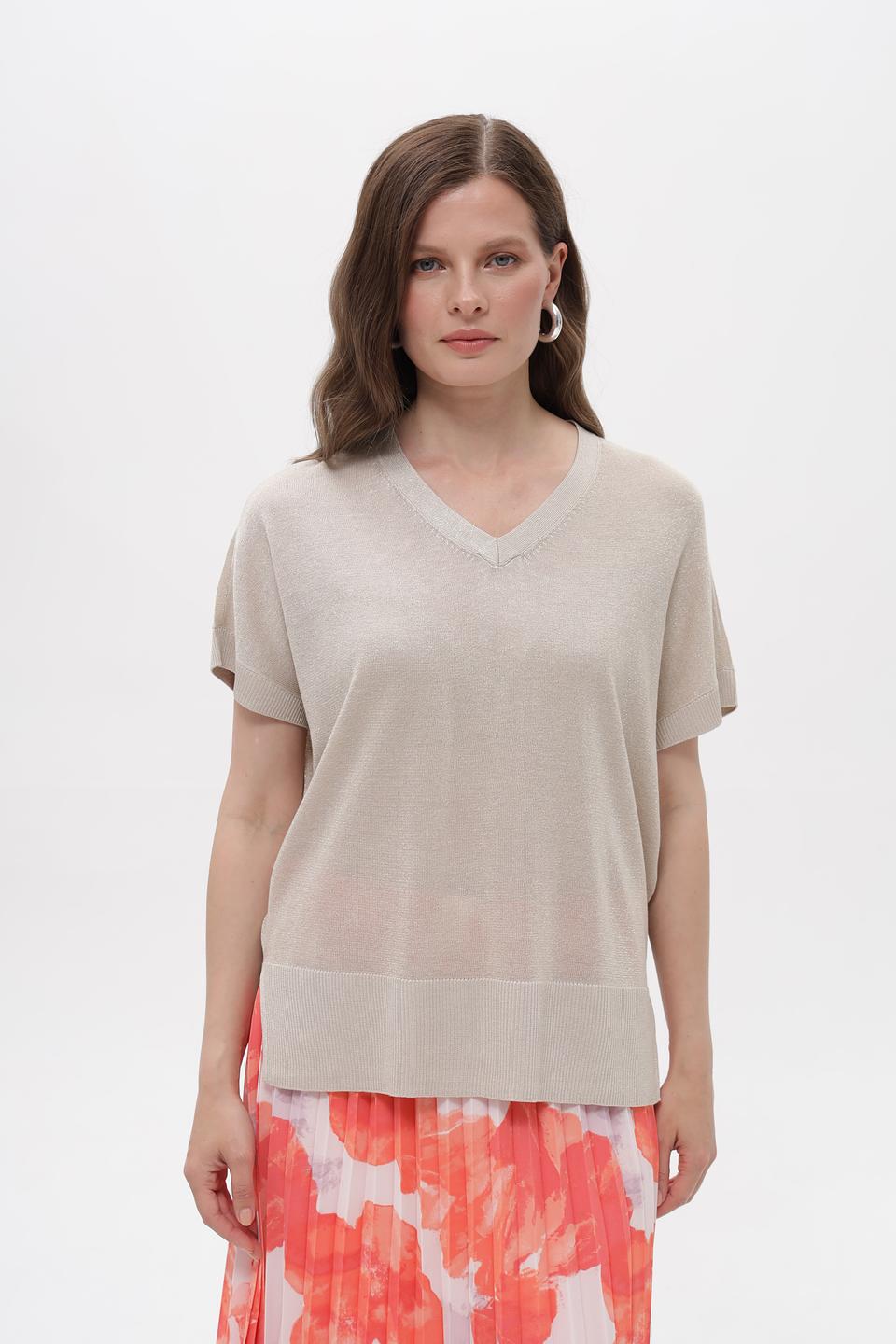 Пуловер Taifun бежевый с V-образным вырезом