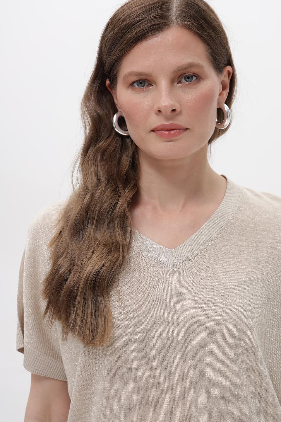 Пуловер Taifun бежевый с V-образным вырезом