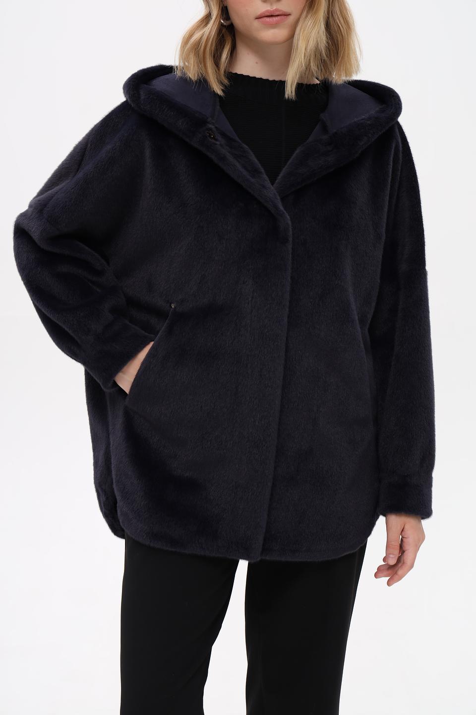 Шуба Electra style с капюшоном тёмно-синяя