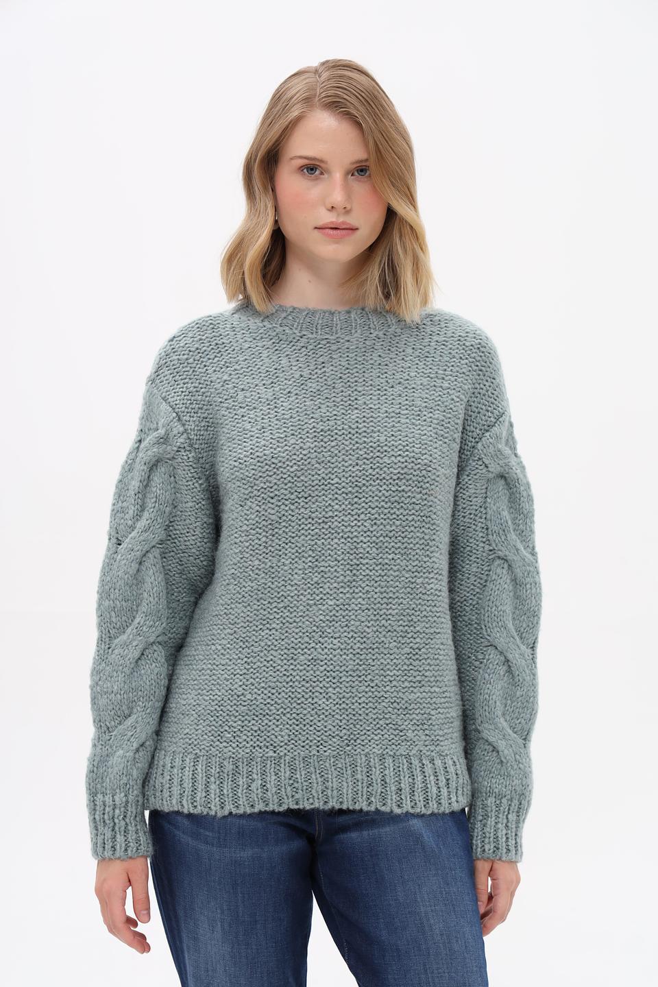 Пуловер Marhatter с косами серо-голубой