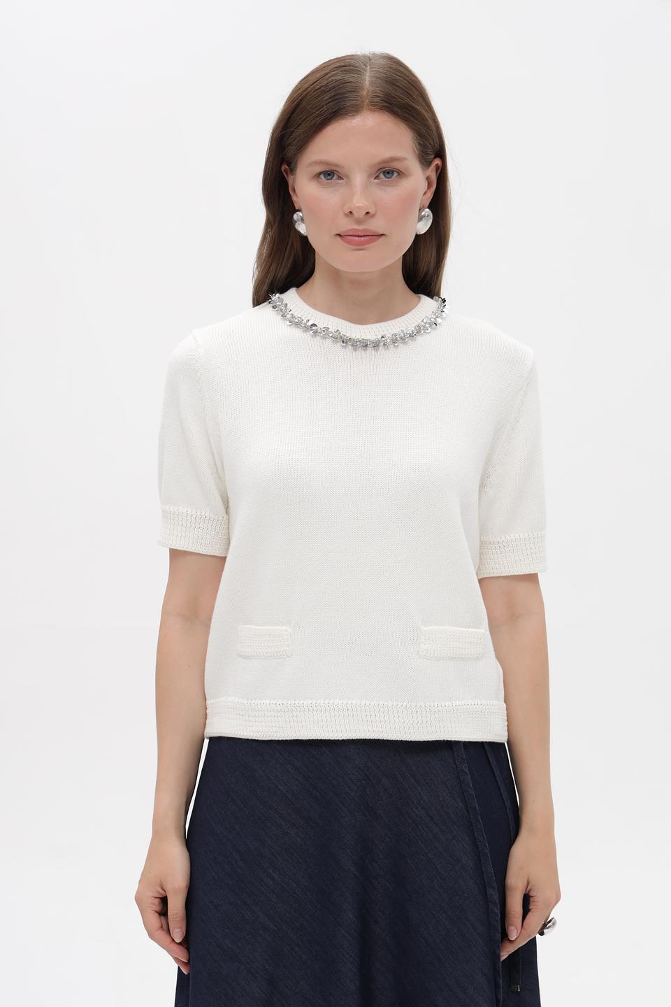 Пуловер Oui с жемчужным декором