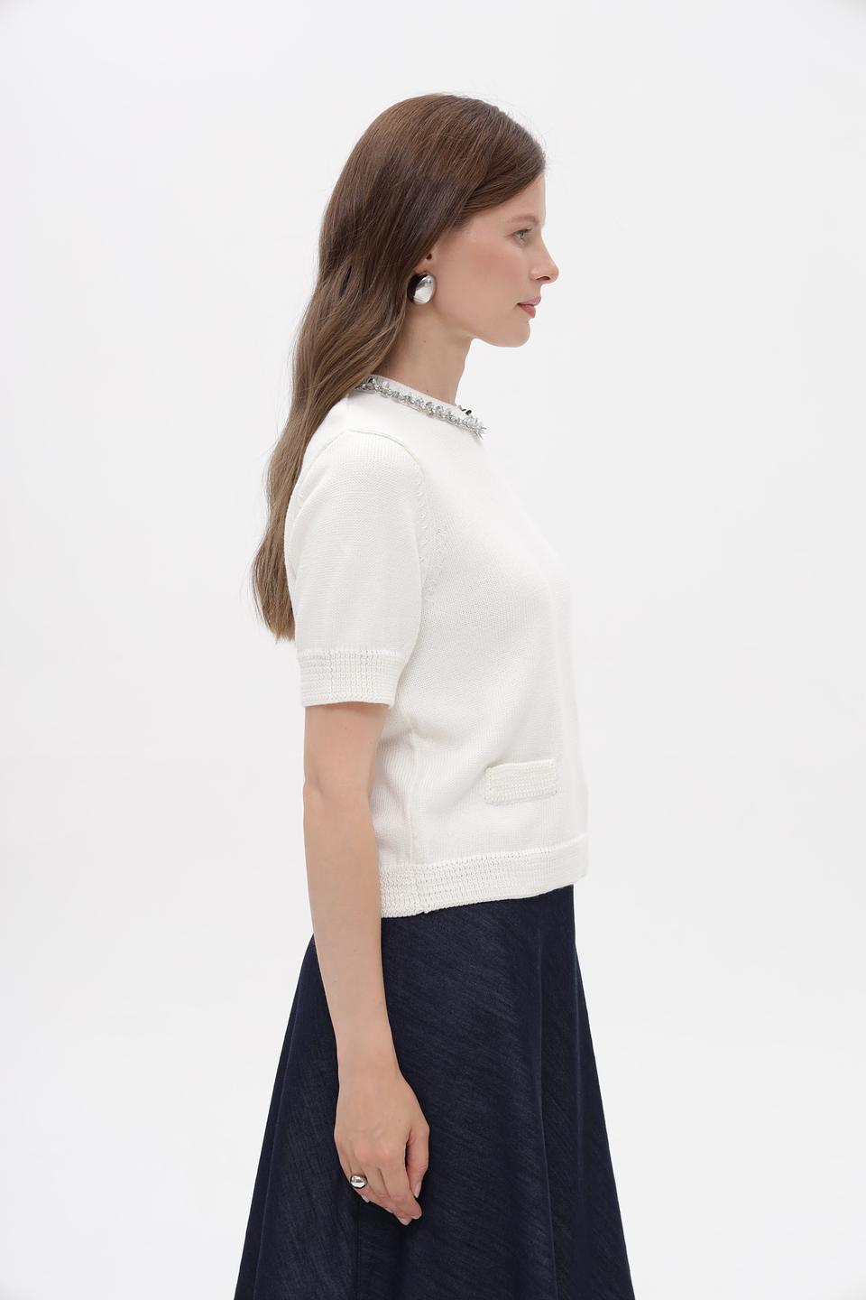 Пуловер Oui с жемчужным декором