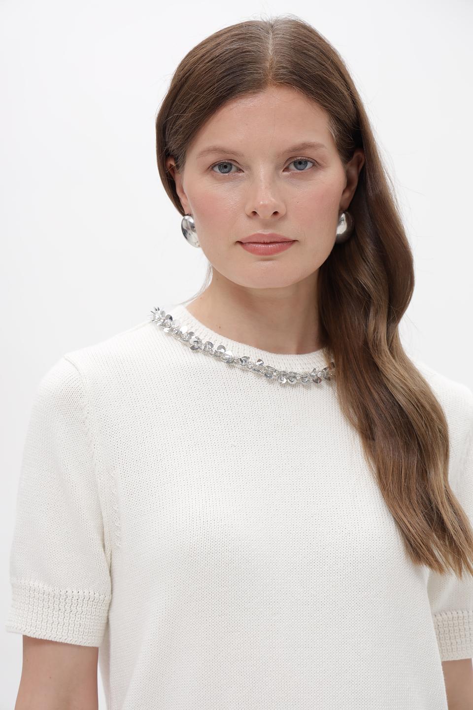 Пуловер Oui с жемчужным декором