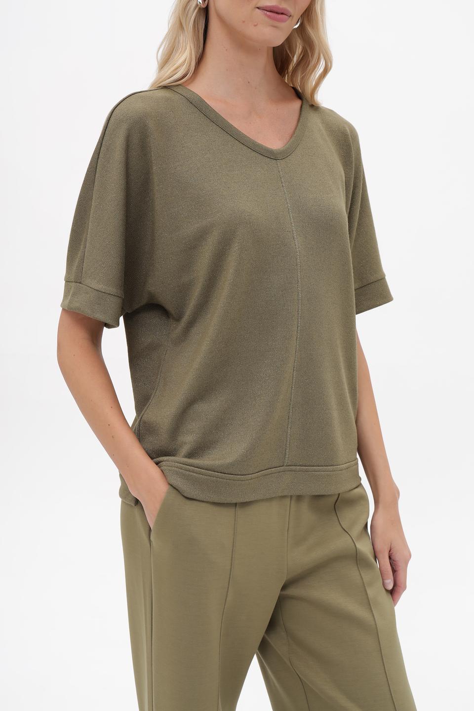 Пуловер Lecomte оливковый с V-образным вырезом