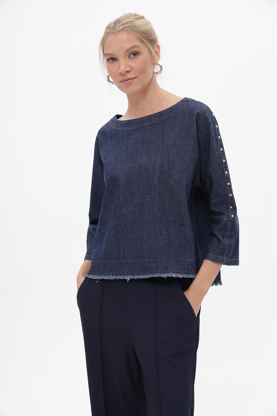 Блуза Oui деним с рукавами 3/4