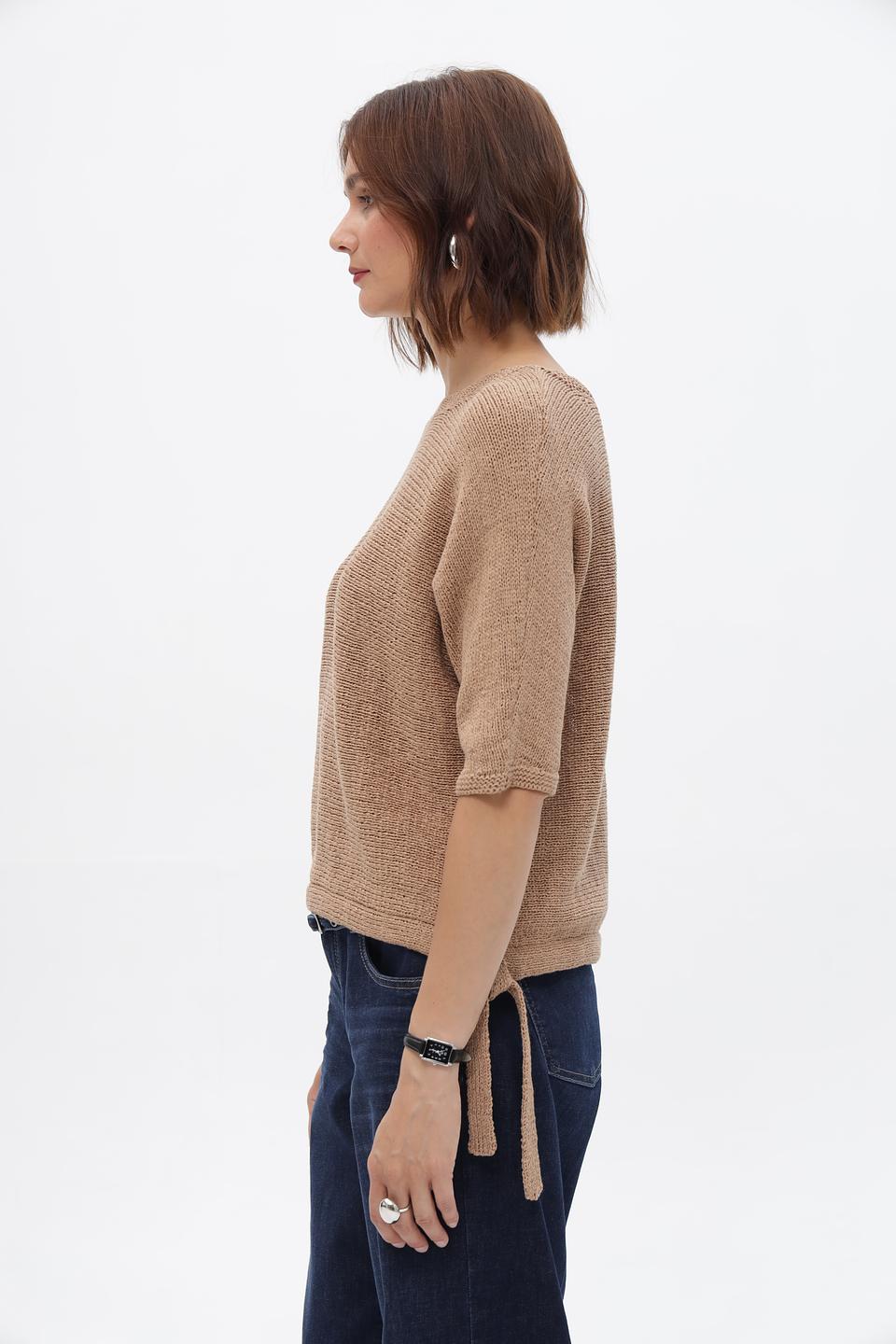 Пуловер Oui с завязками бежевый