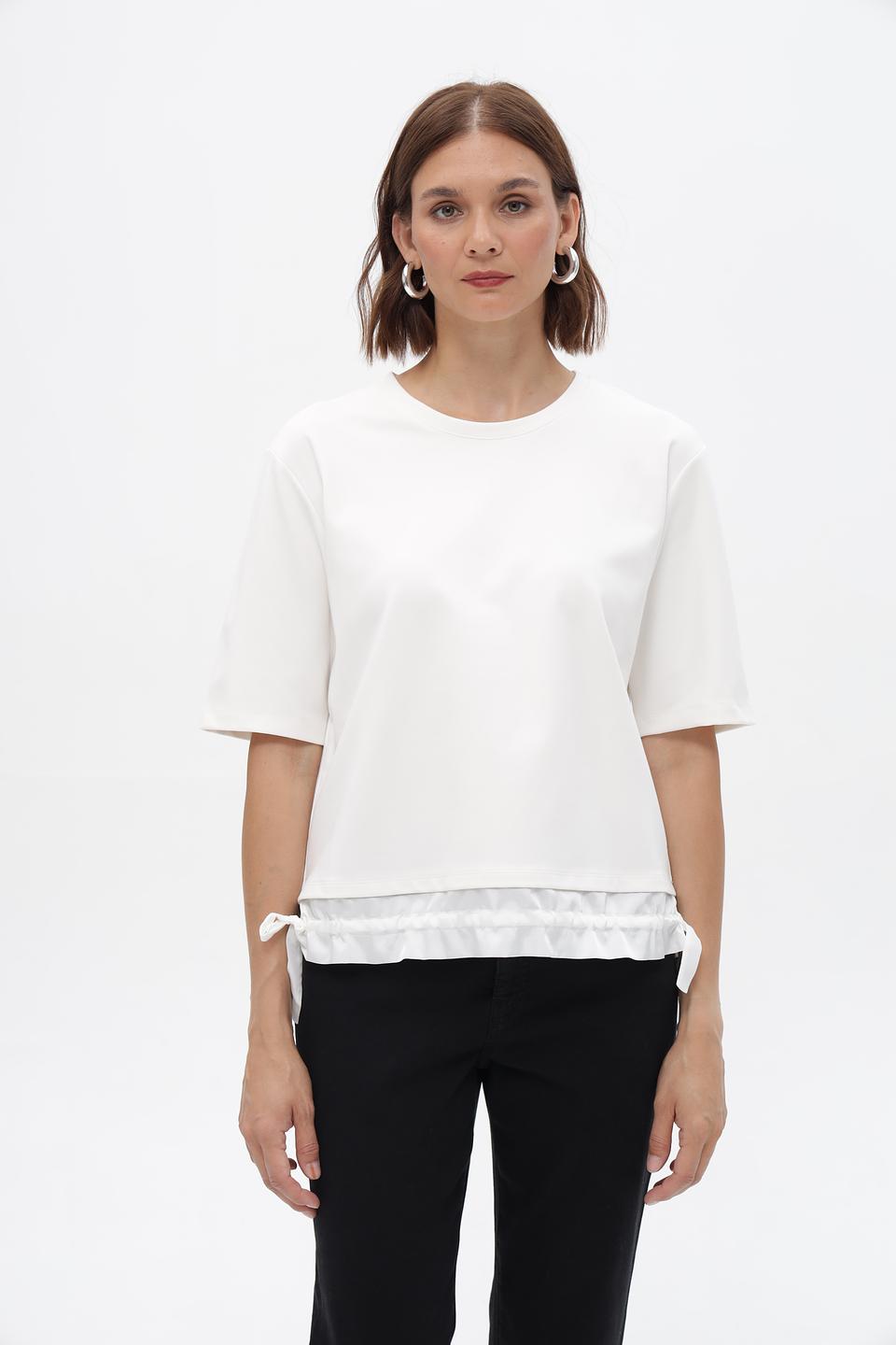 Пуловер Marc Cain с оборками белый