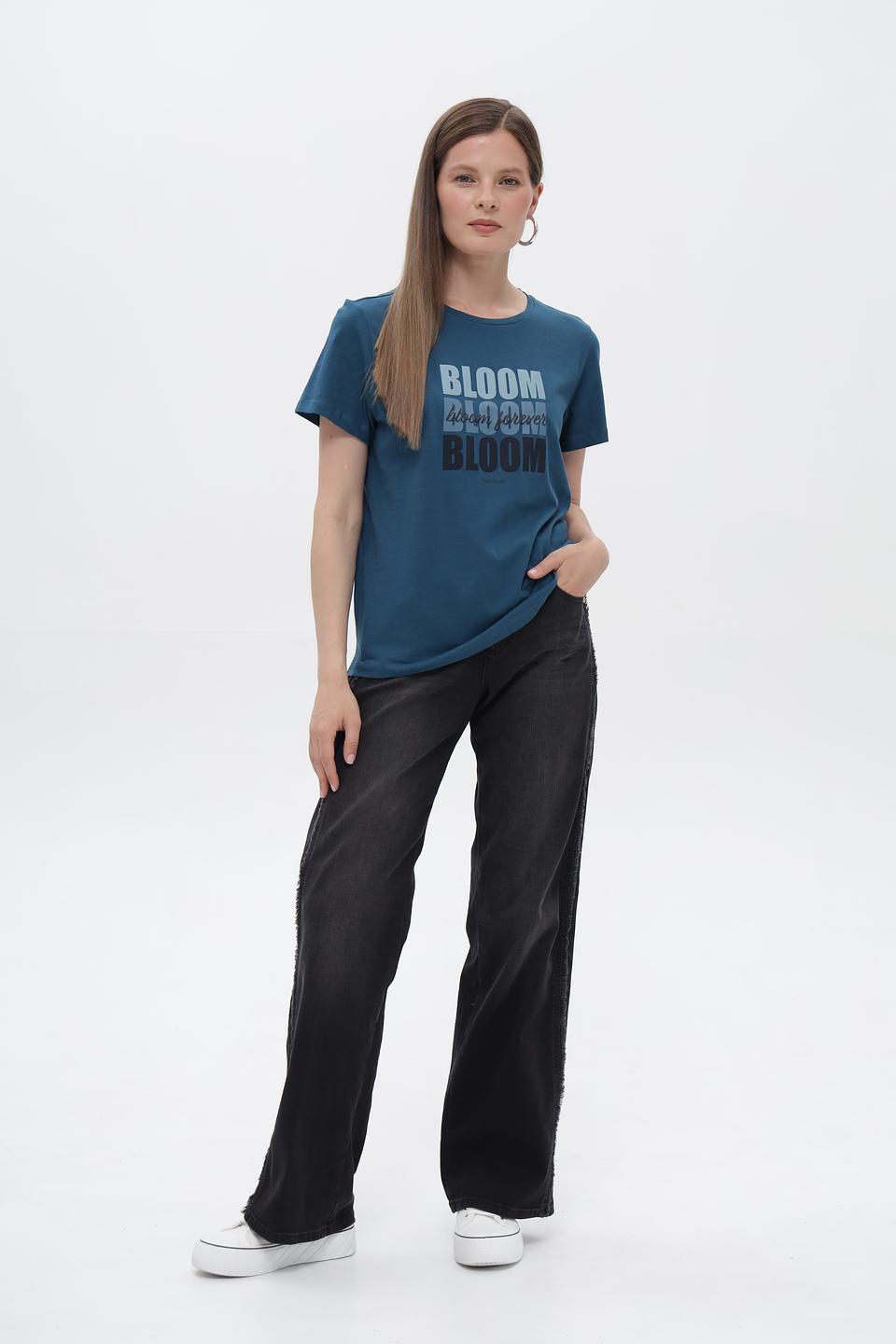 Футболка Tom Tailor с принтом Bloom синяя