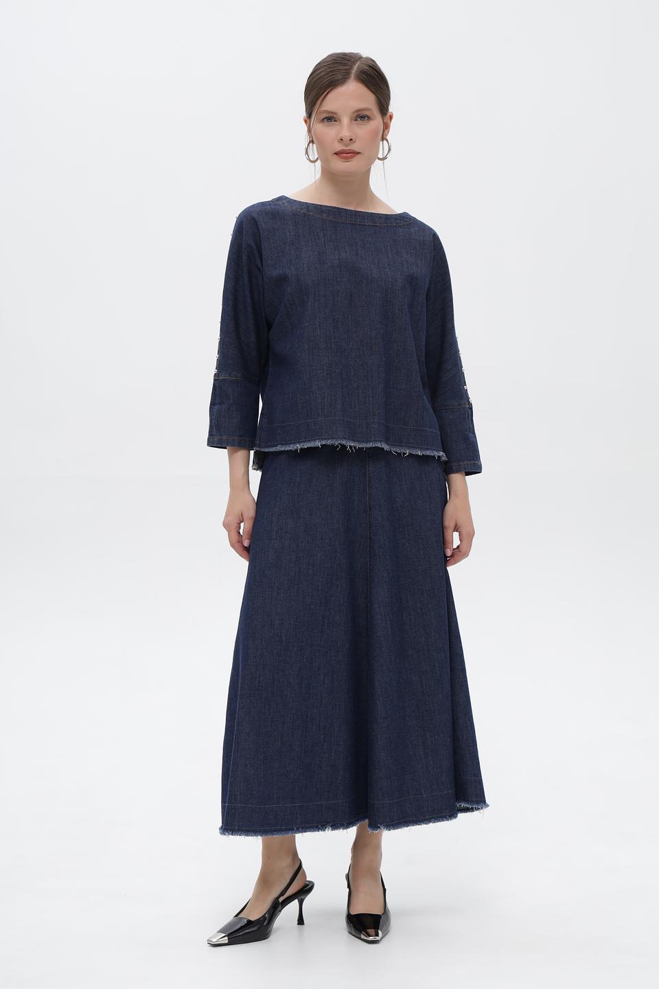 Блуза Oui деним с рукавами 3/4