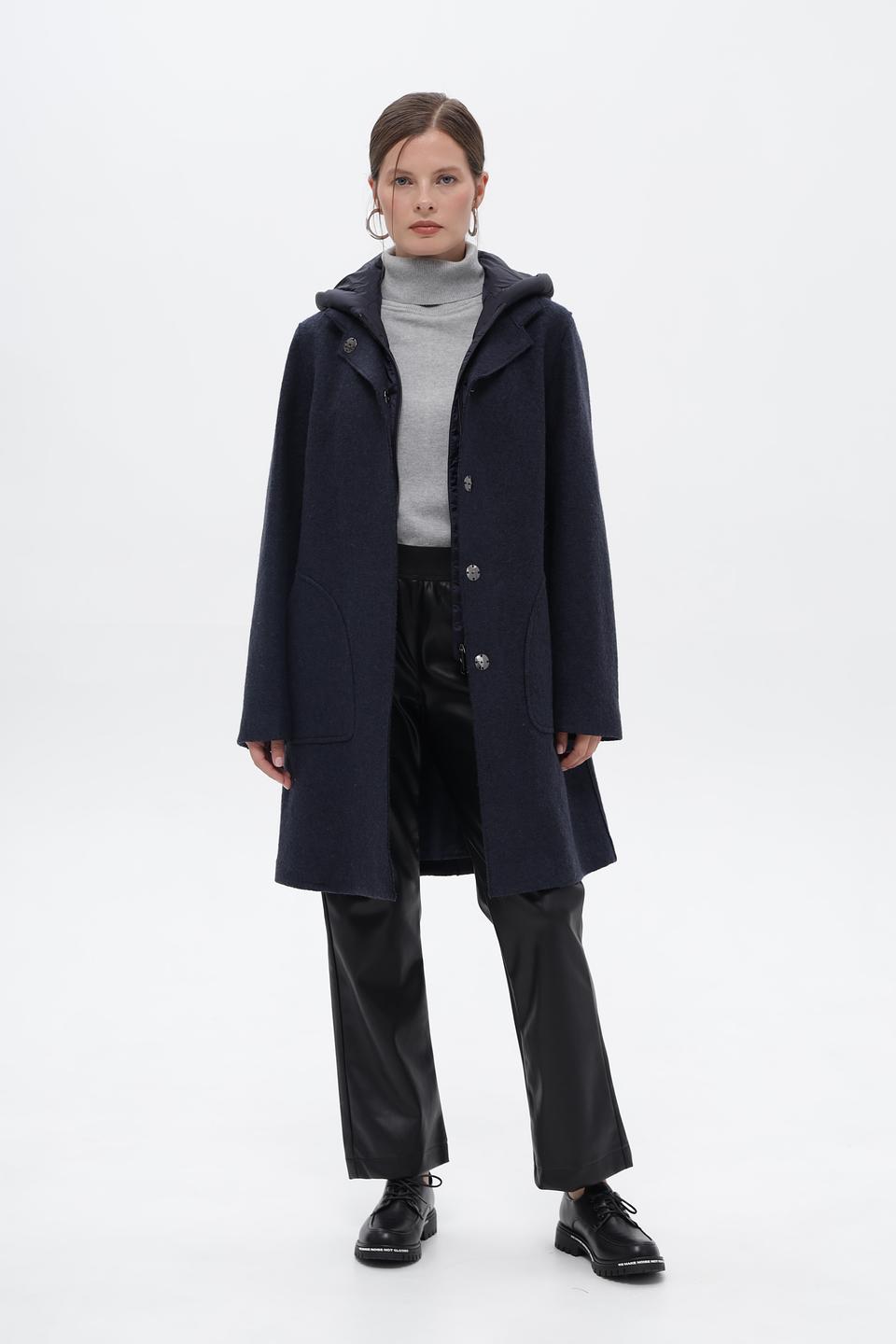 Пальто Bugatti с капюшоном тёмно-синее