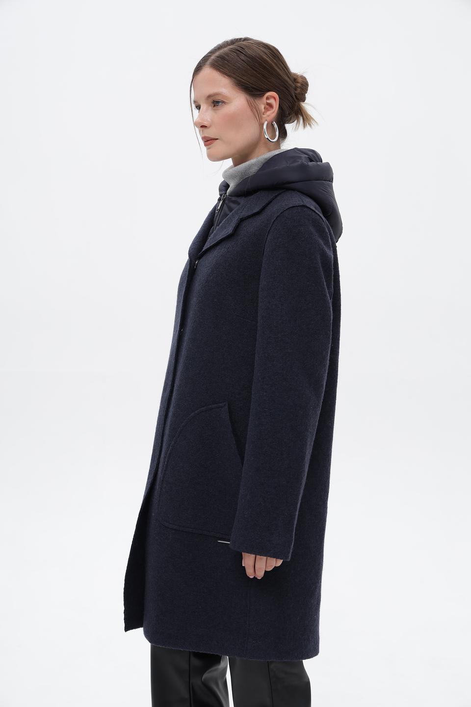 Пальто Bugatti с капюшоном тёмно-синее
