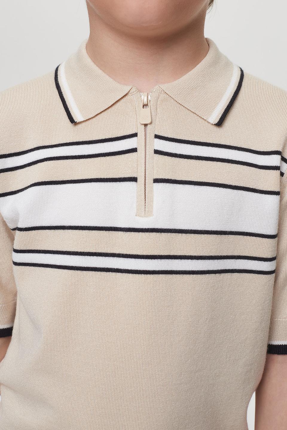 Поло Choupette для мальчика бежевое с полосками и молнией