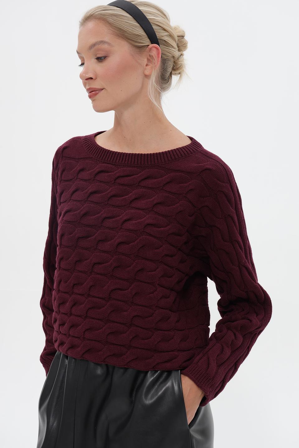 Пуловер Oui с косами бордовый