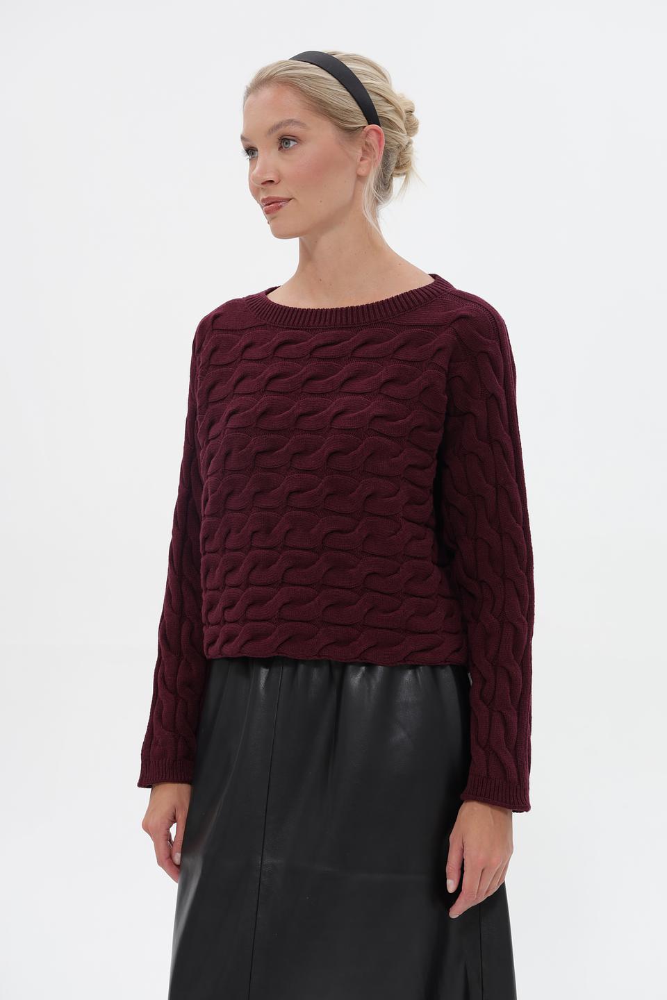 Пуловер Oui с косами бордовый