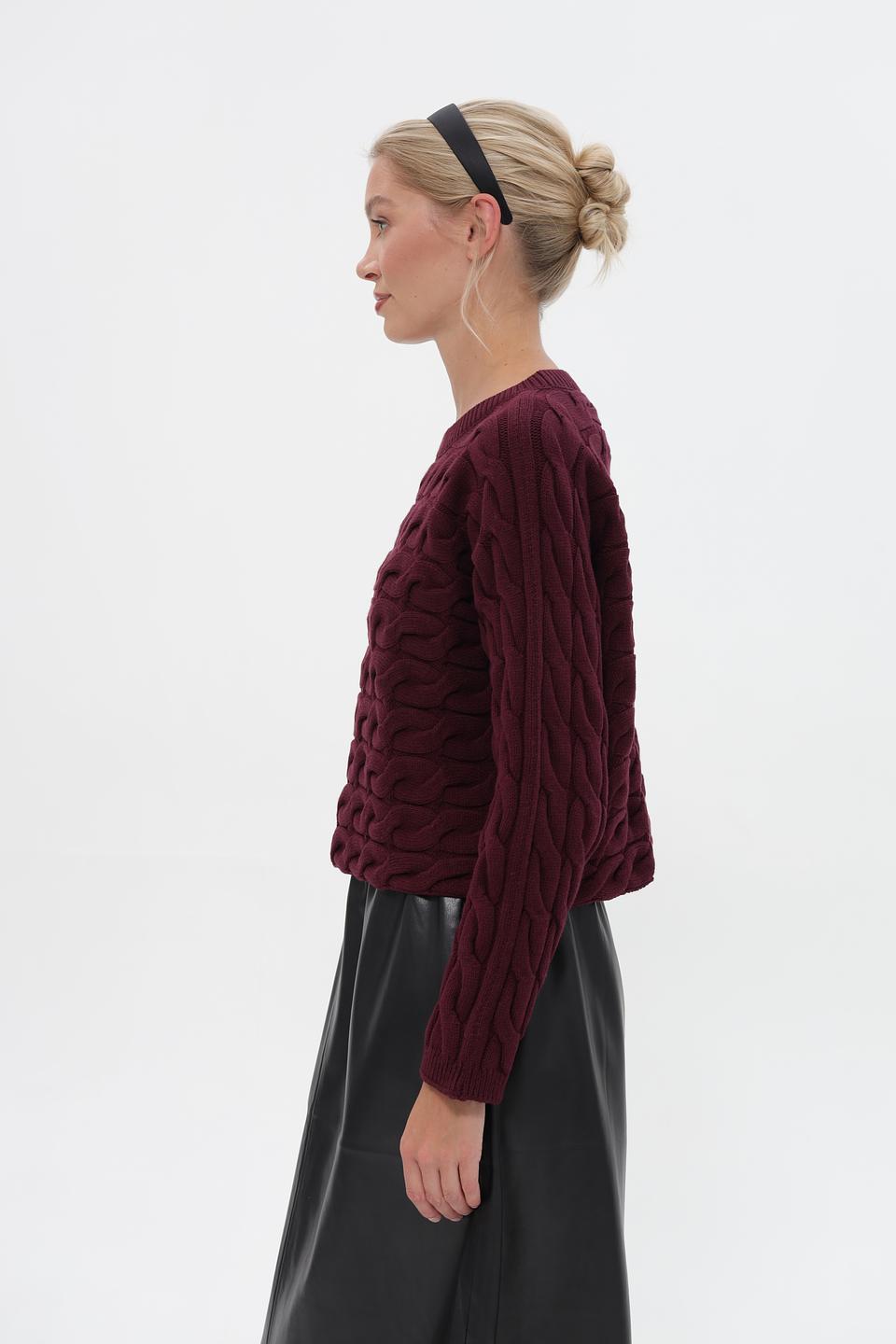 Пуловер Oui с косами бордовый