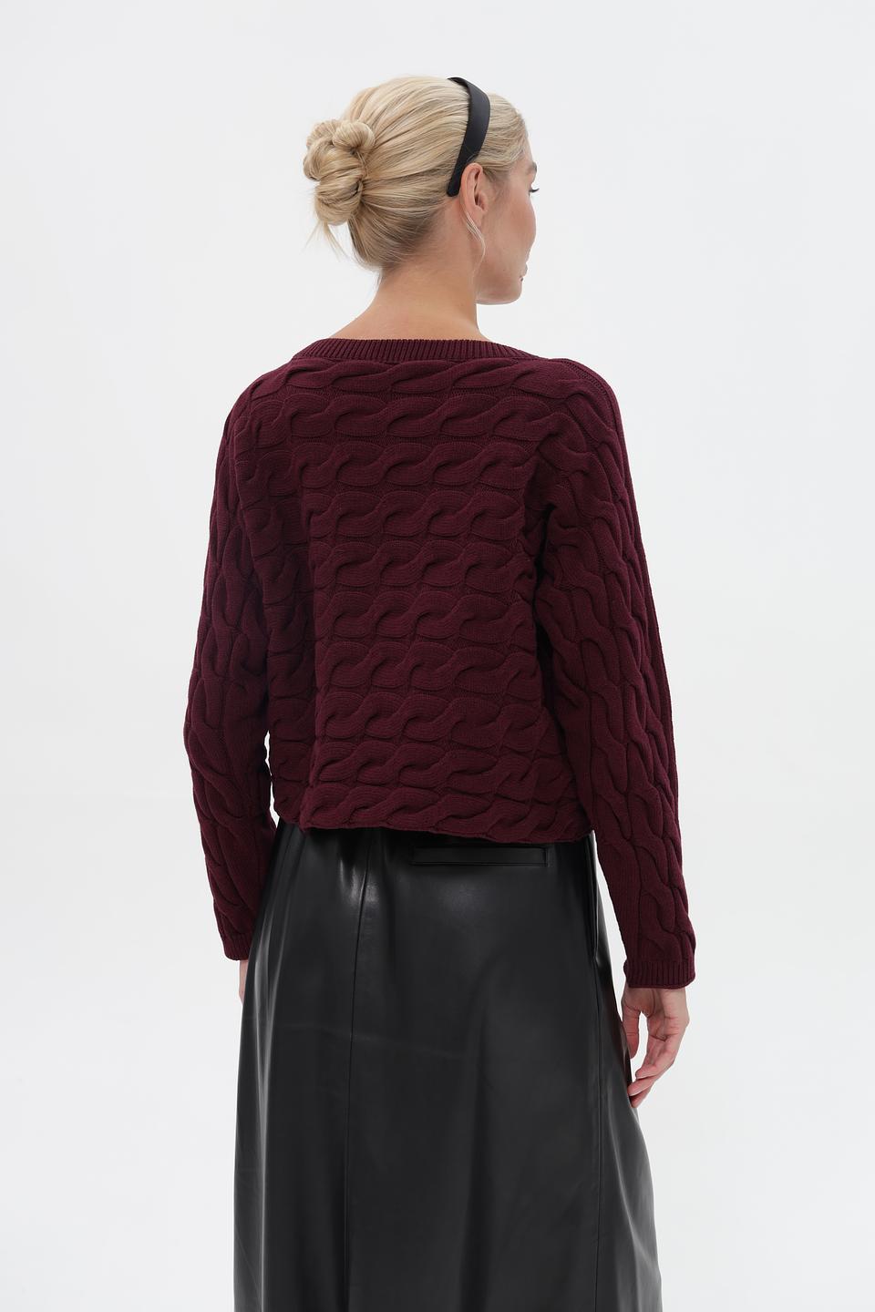 Пуловер Oui с косами бордовый