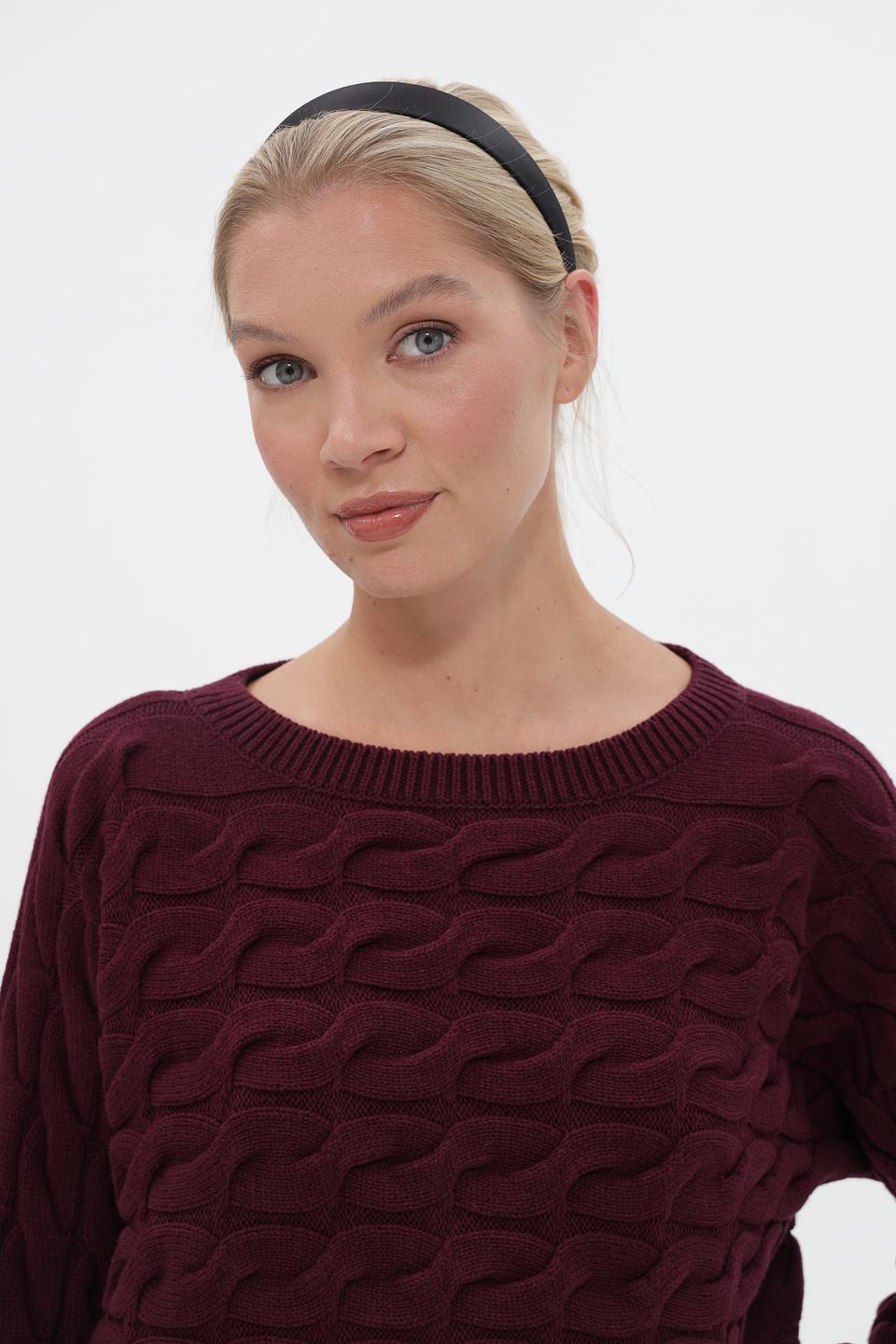Пуловер Oui с косами бордовый