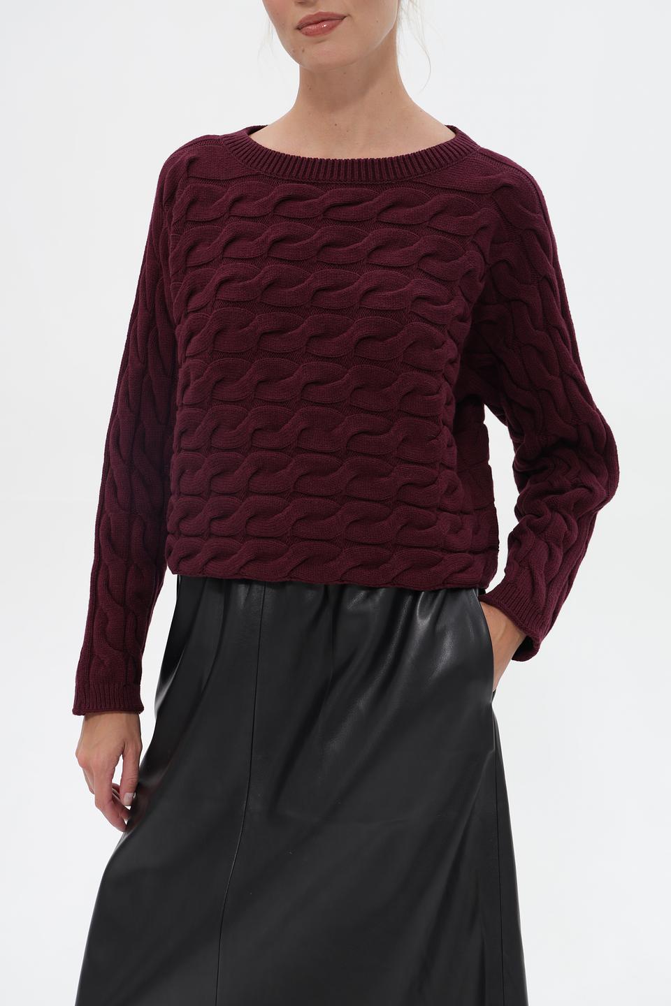 Пуловер Oui с косами бордовый