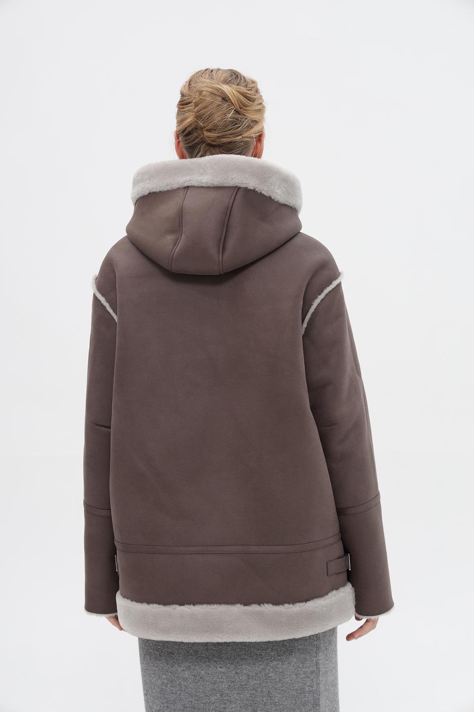 Дублёнка Electra style с капюшоном серая