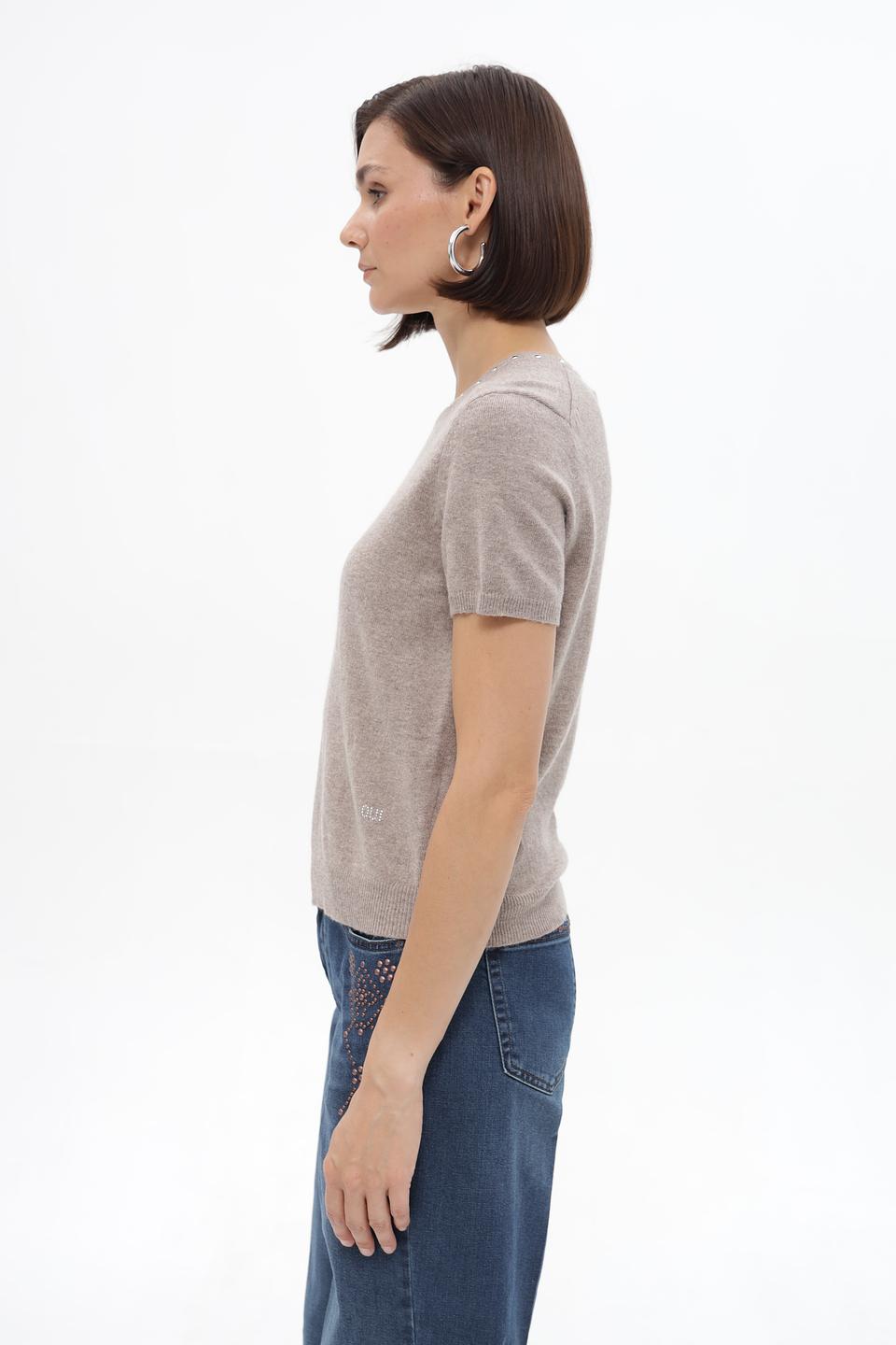 Пуловер Oui с жемчугом бежевый