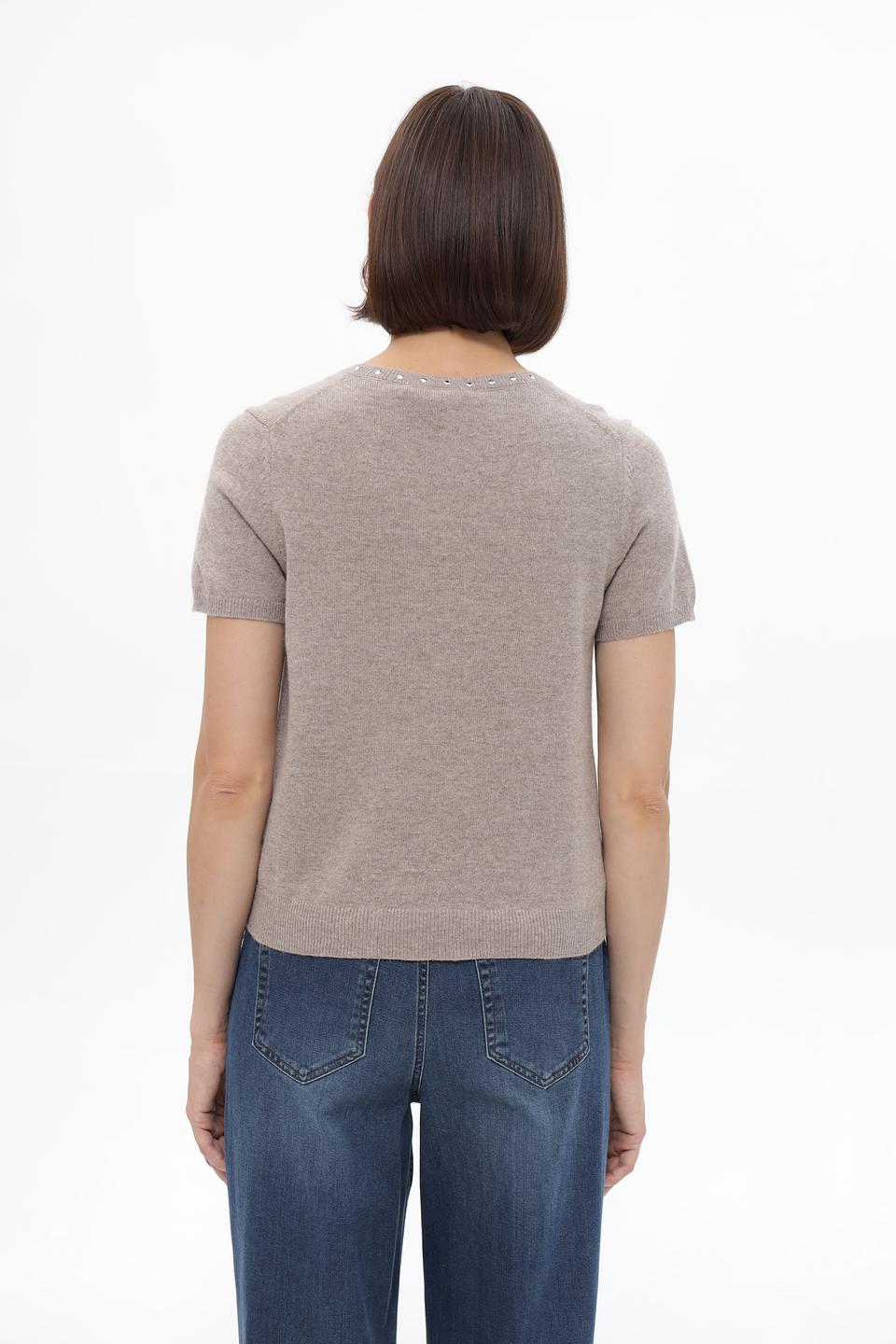 Пуловер Oui с жемчугом бежевый