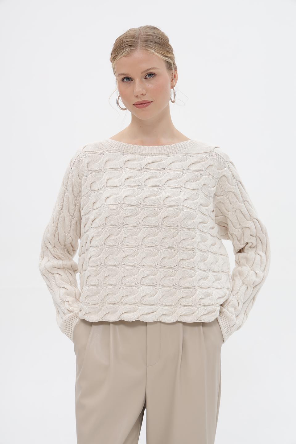 Пуловер Oui с косами бежевый