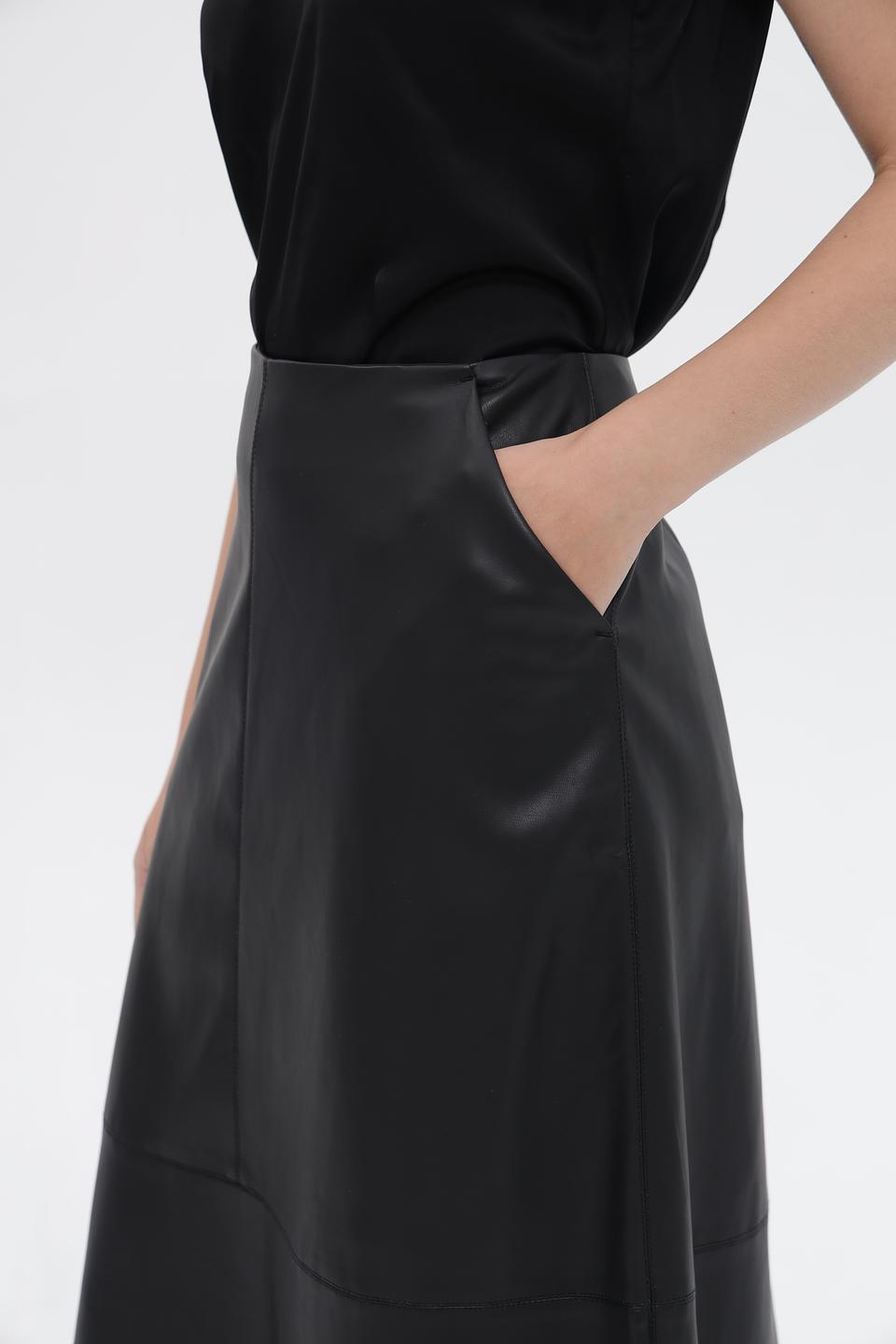 Юбка Lecomte кожаная чёрная миди