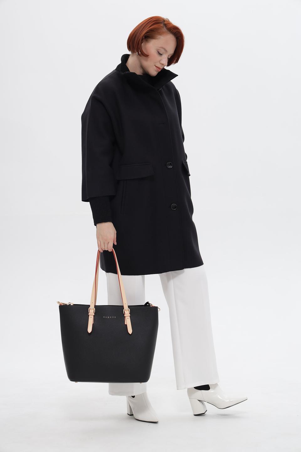 Сумка Bugatti черная с розовыми ручками