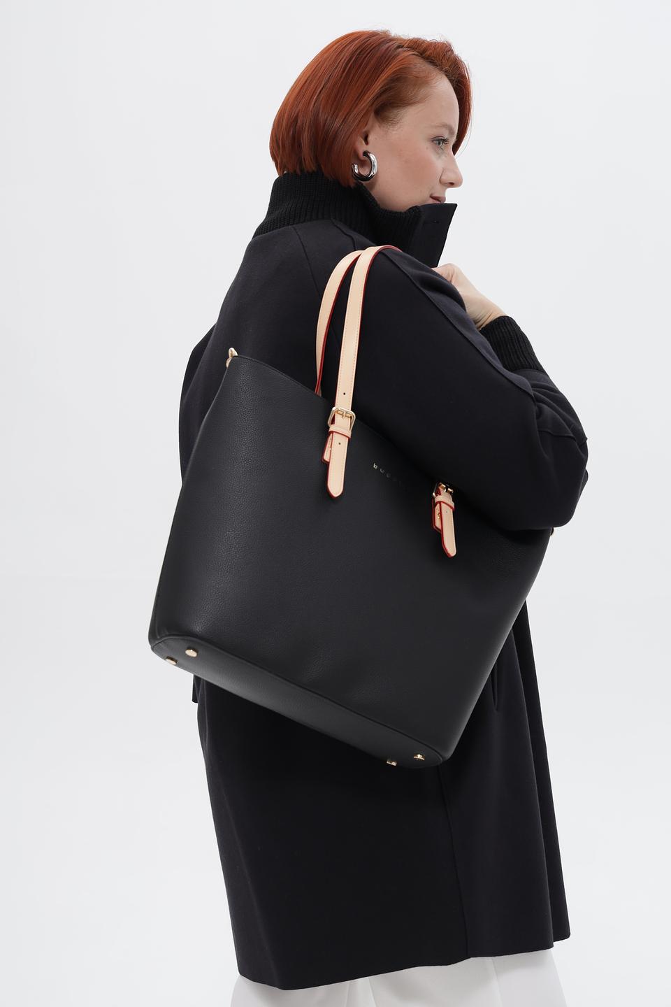 Сумка Bugatti черная с розовыми ручками