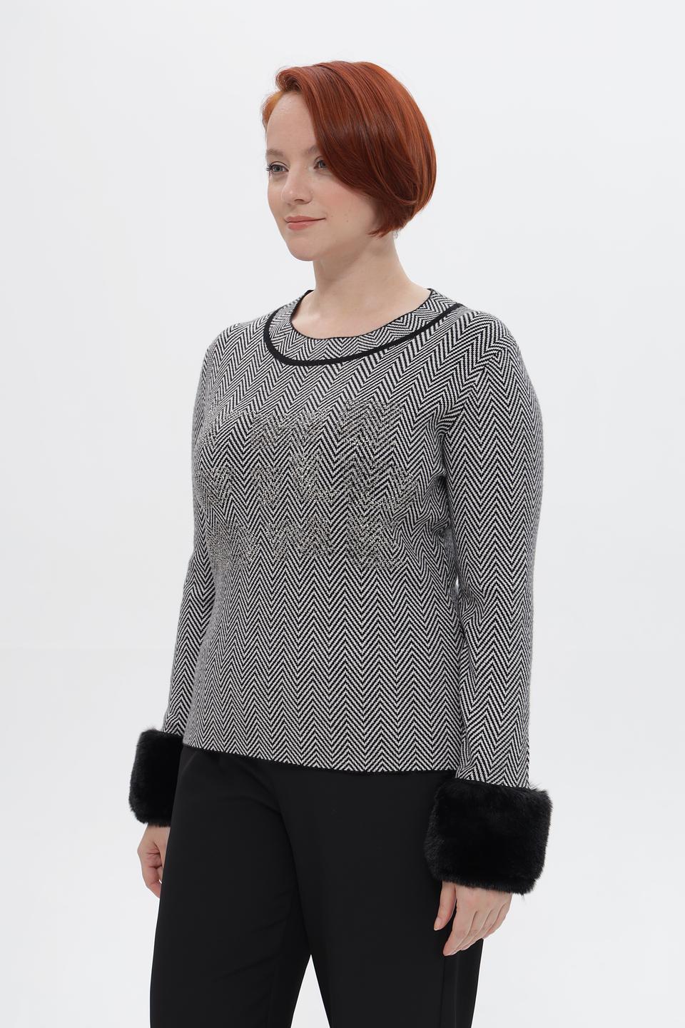 Пуловер Passioni с меховыми манжетами