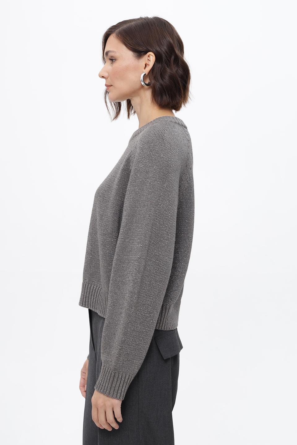 Пуловер Oui с люрексом серый