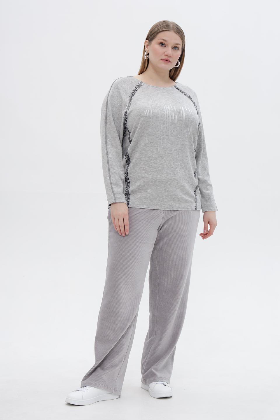 Пуловер Lebek с принтом серый