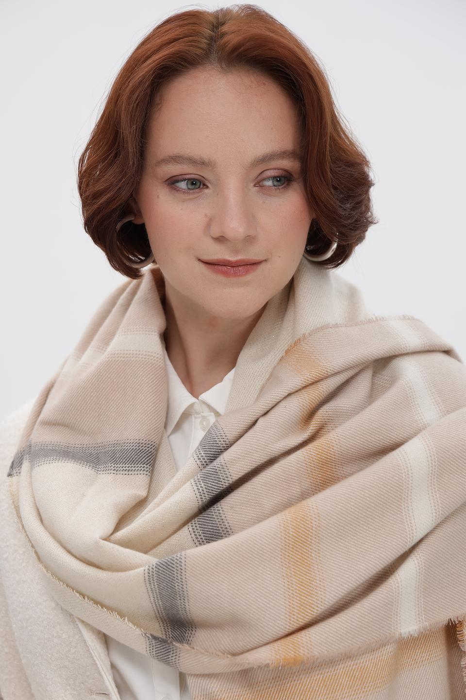 Шарф Fraas в клетку бежевый