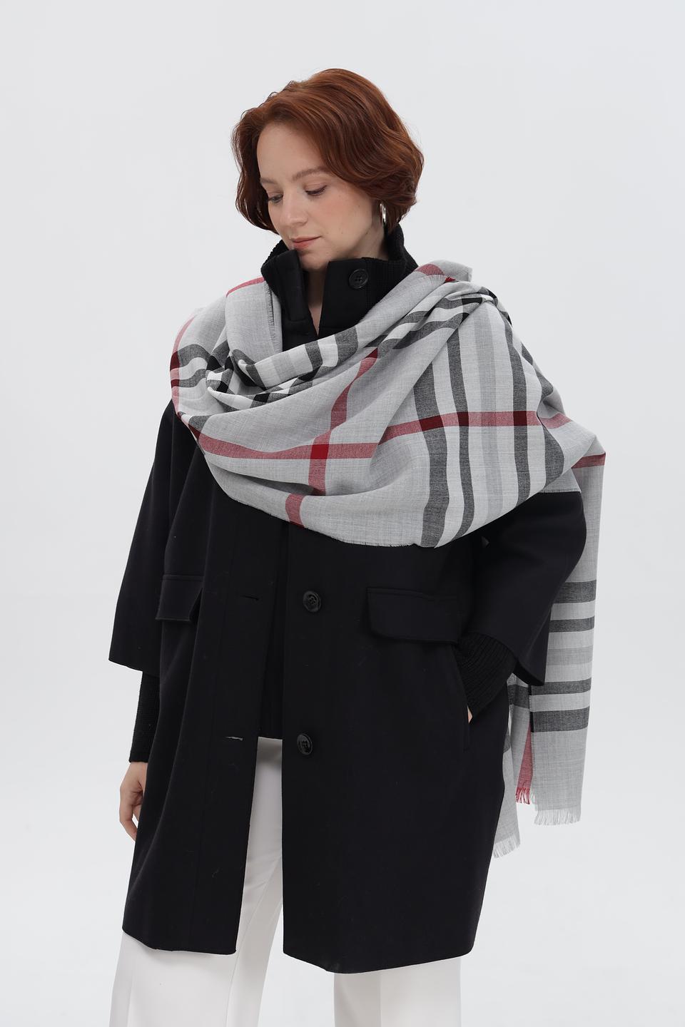 Шарф Fraas в клетку серый