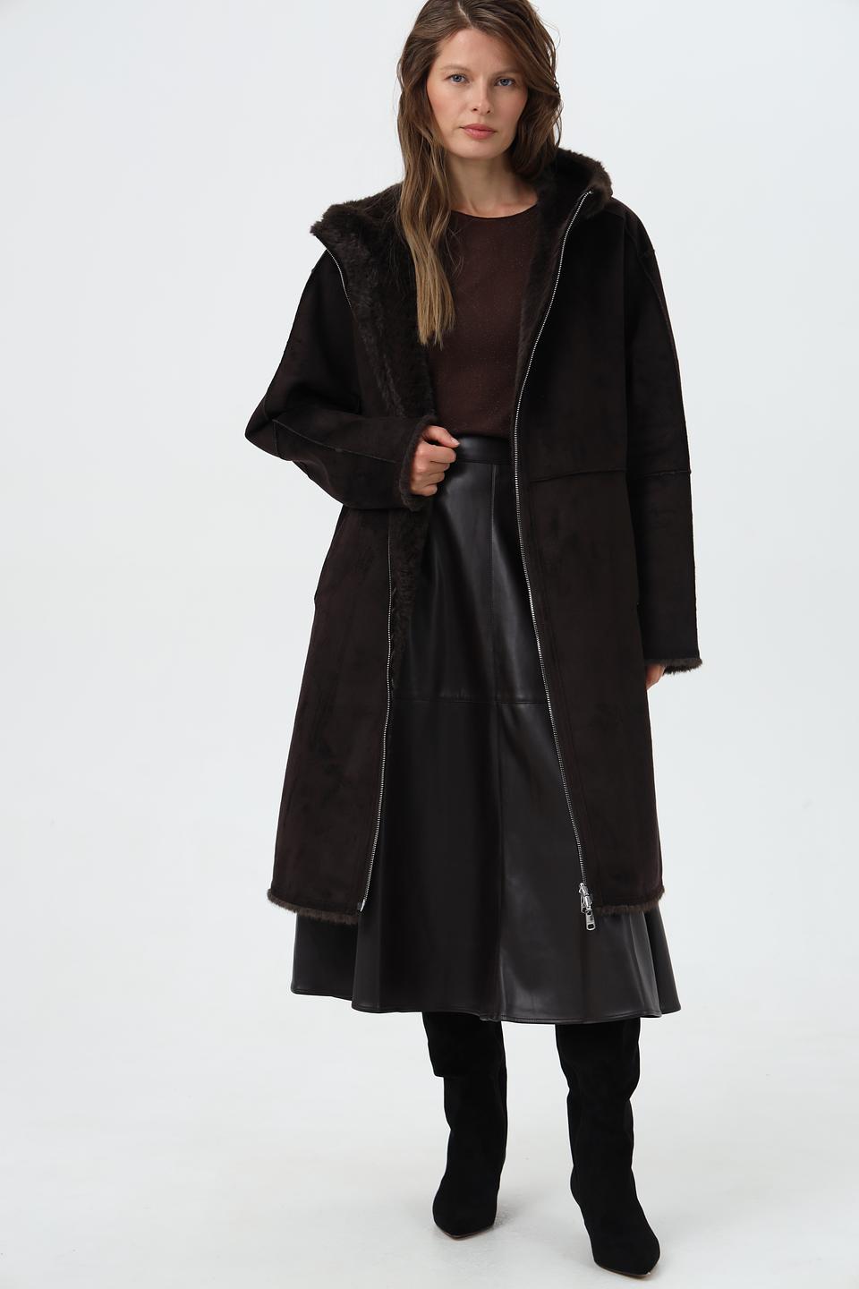 Шуба Cinque с капюшоном коричневая