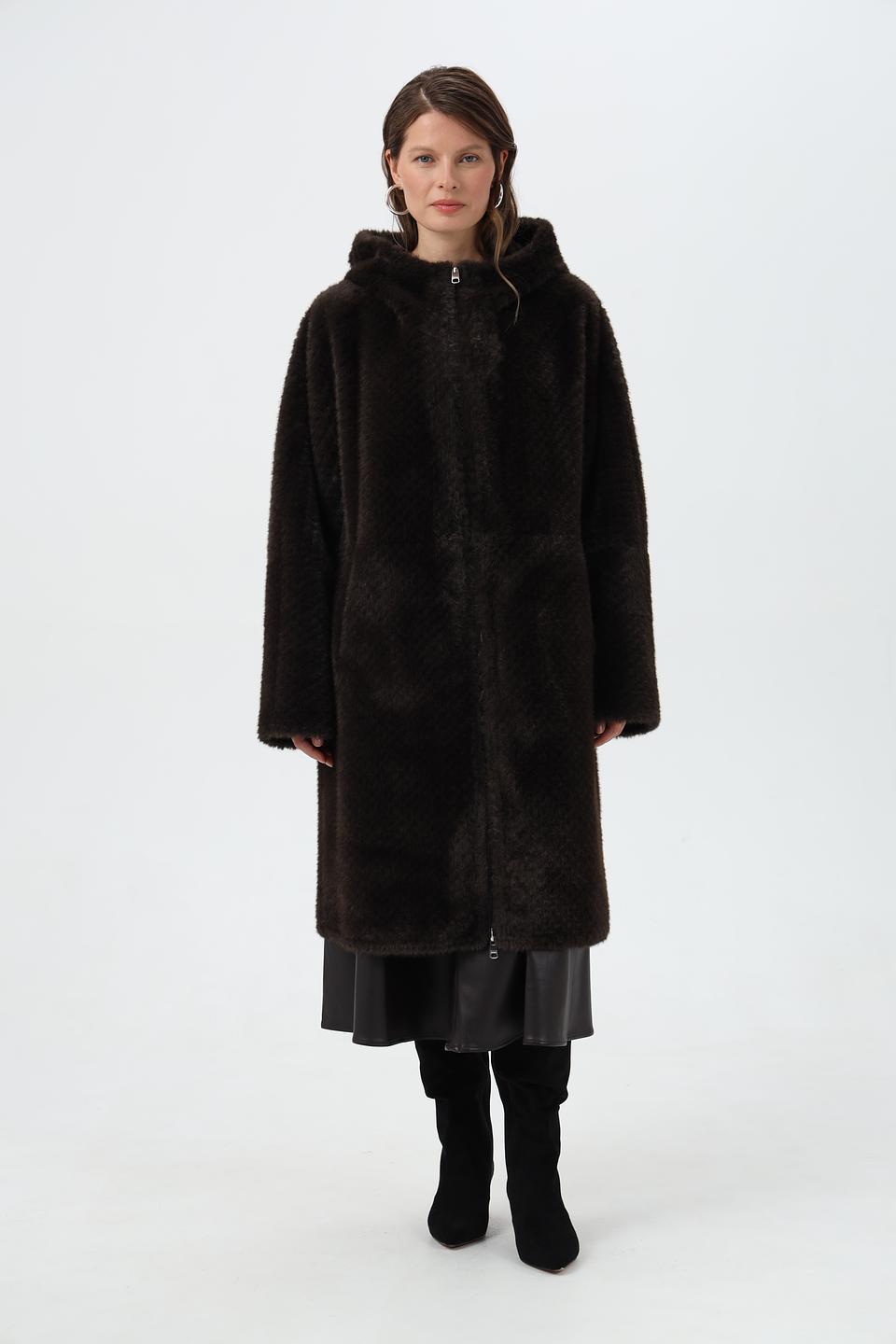 Шуба Cinque с капюшоном коричневая