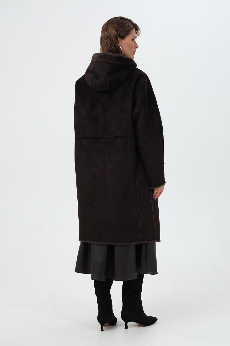 Шуба Cinque с капюшоном коричневая