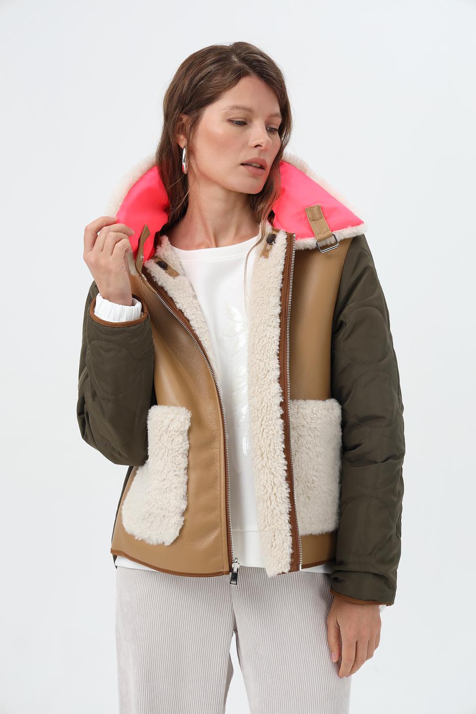 Куртка Oui комбинированная бежевая