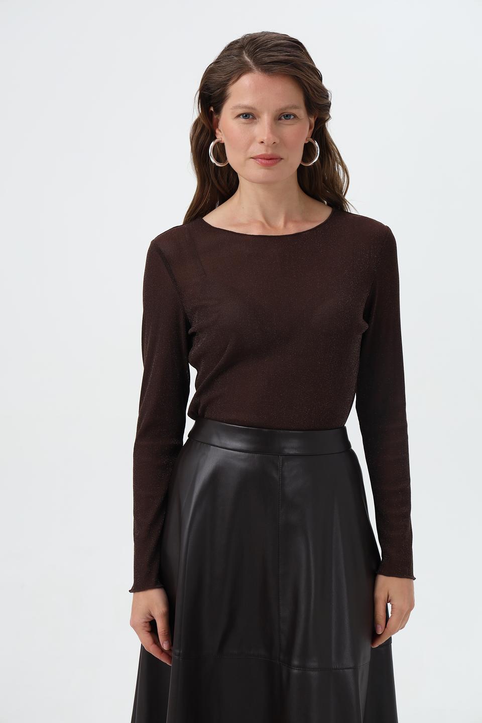 Пуловер Oui с блестками коричневый