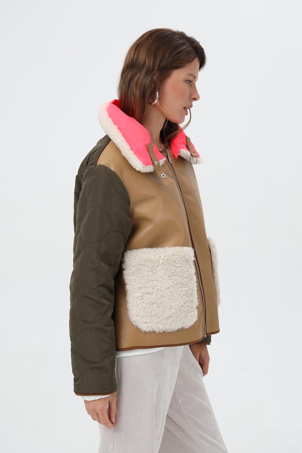 Куртка Oui комбинированная бежевая