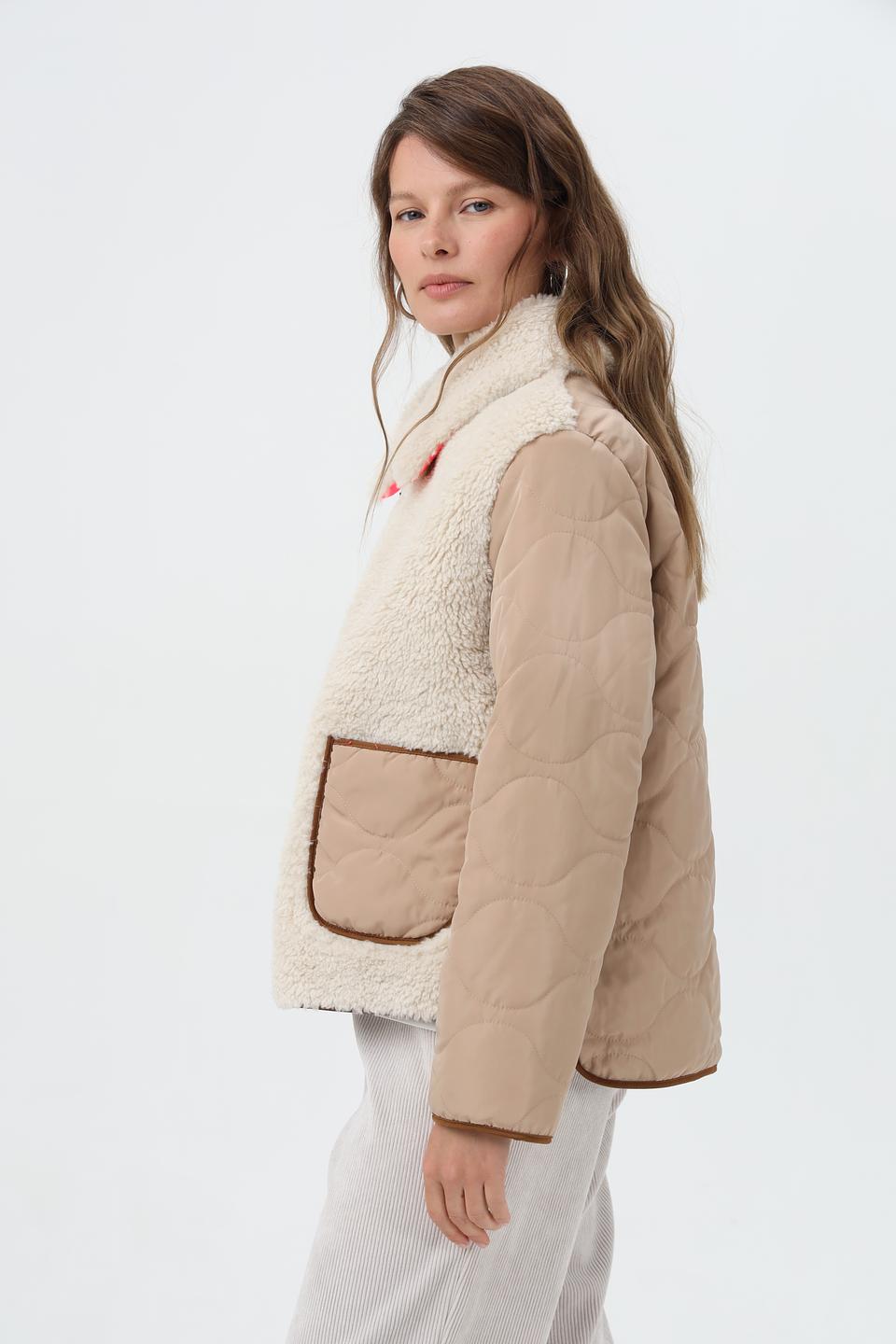 Куртка Oui комбинированная бежевая