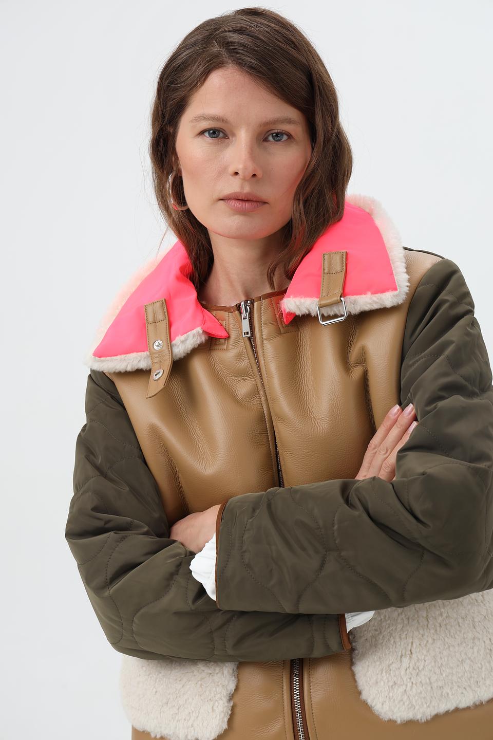 Куртка Oui комбинированная бежевая