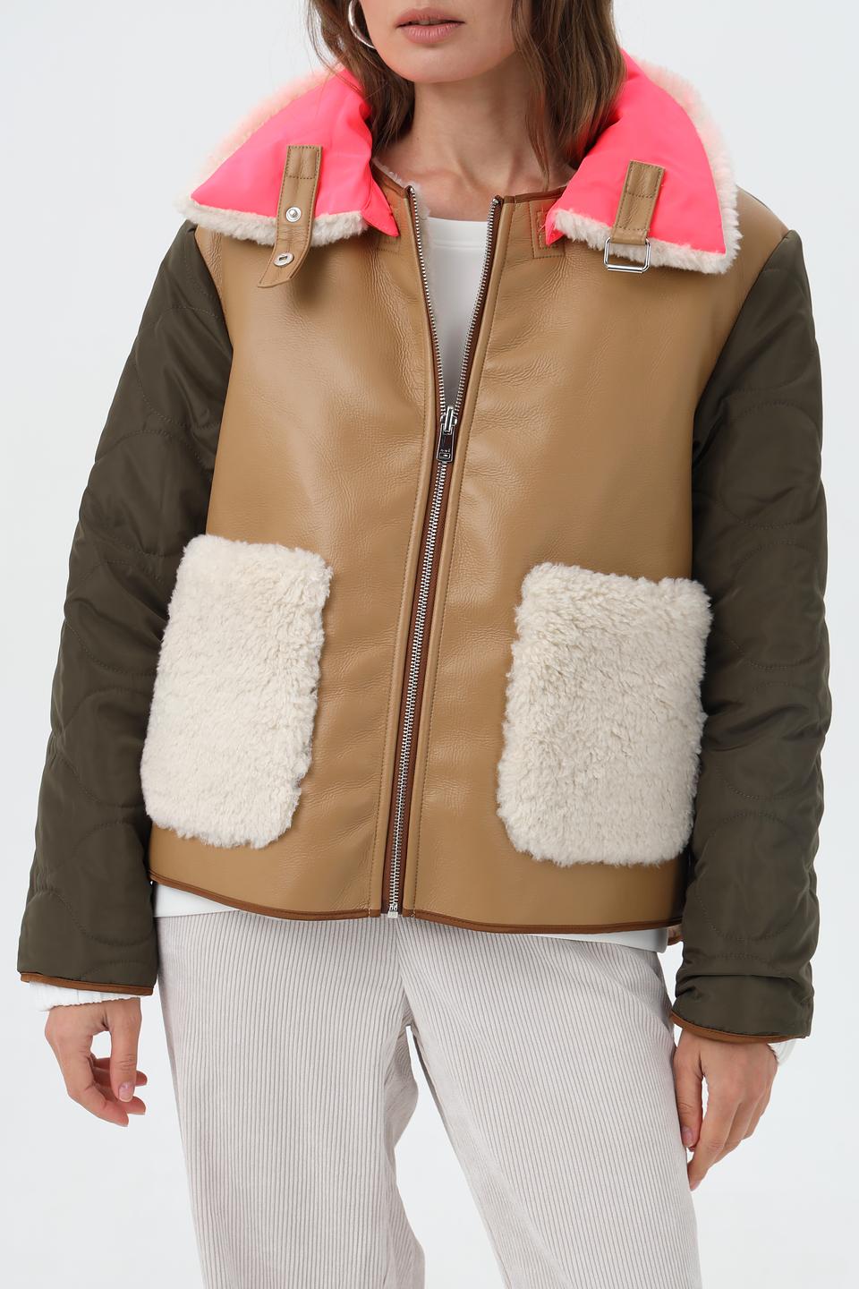 Куртка Oui комбинированная бежевая