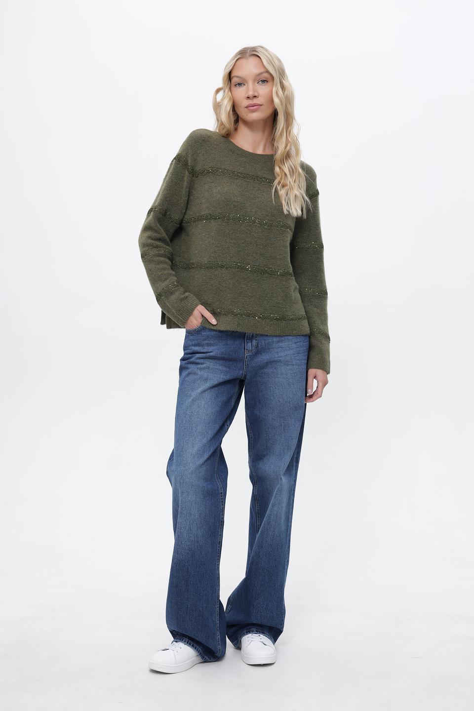 Пуловер Lecomte с пайетками оливковый