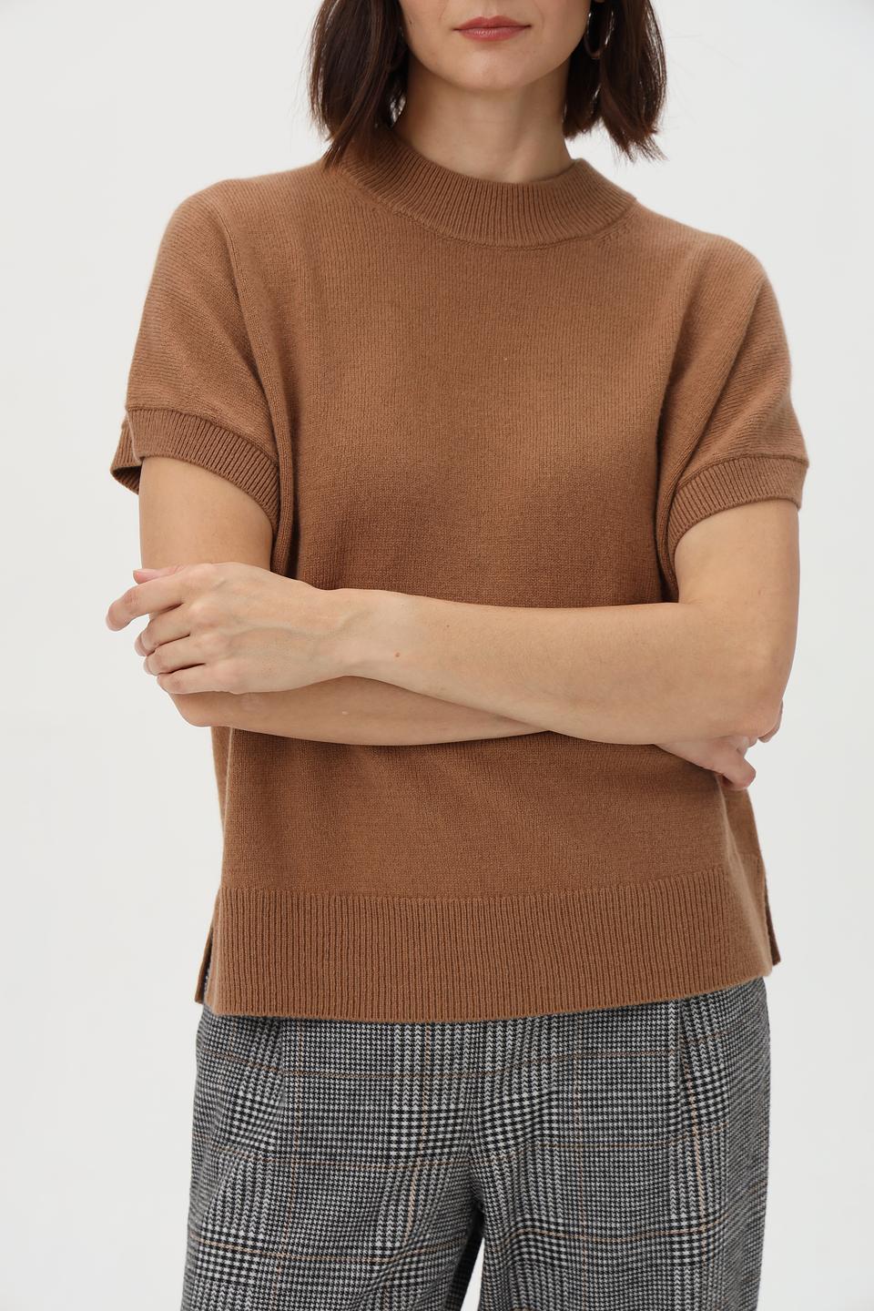 Пуловер Oui коричневый с коротким рукавом