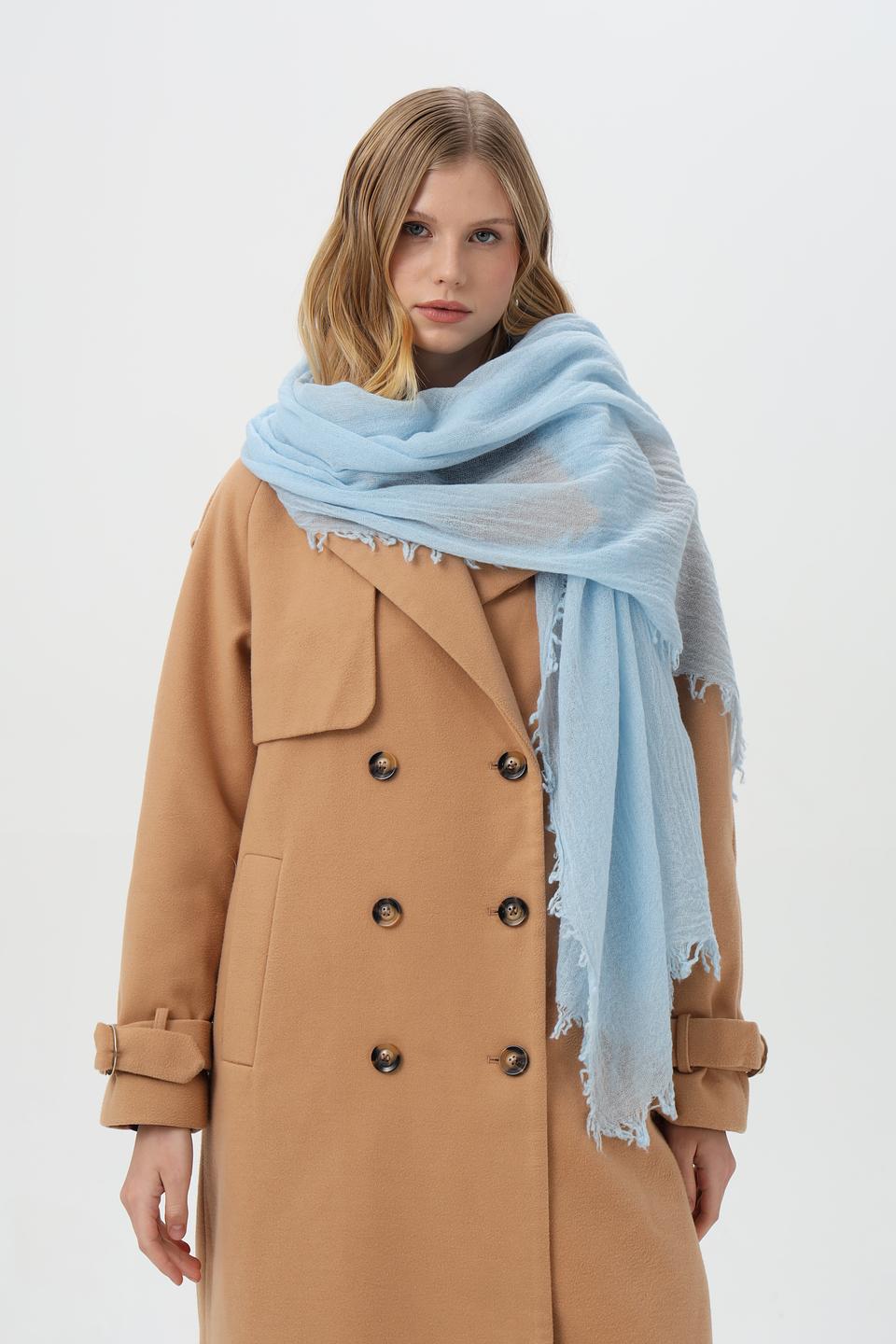 Шарф Fraas голубой с бахромой