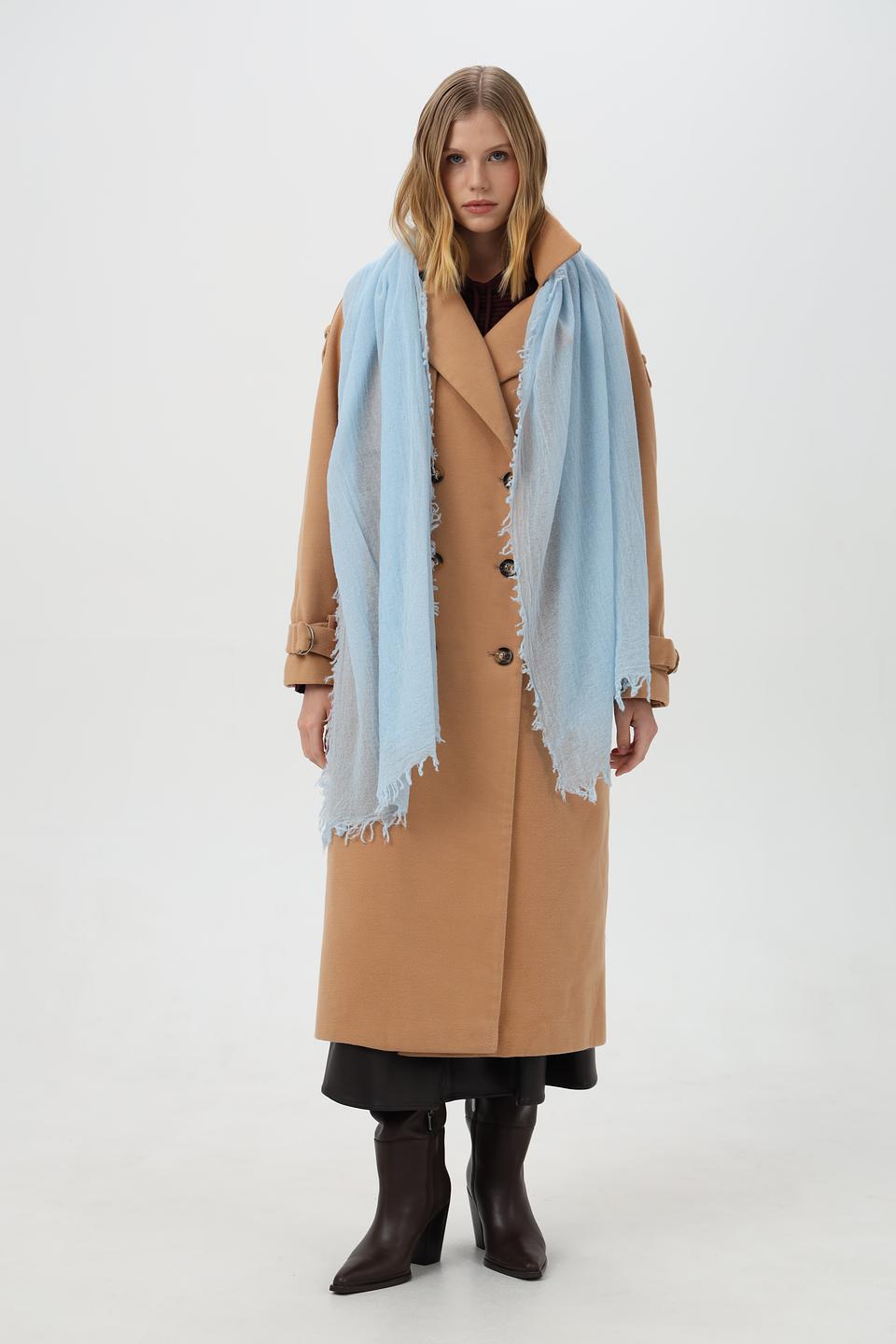 Шарф Fraas голубой с бахромой