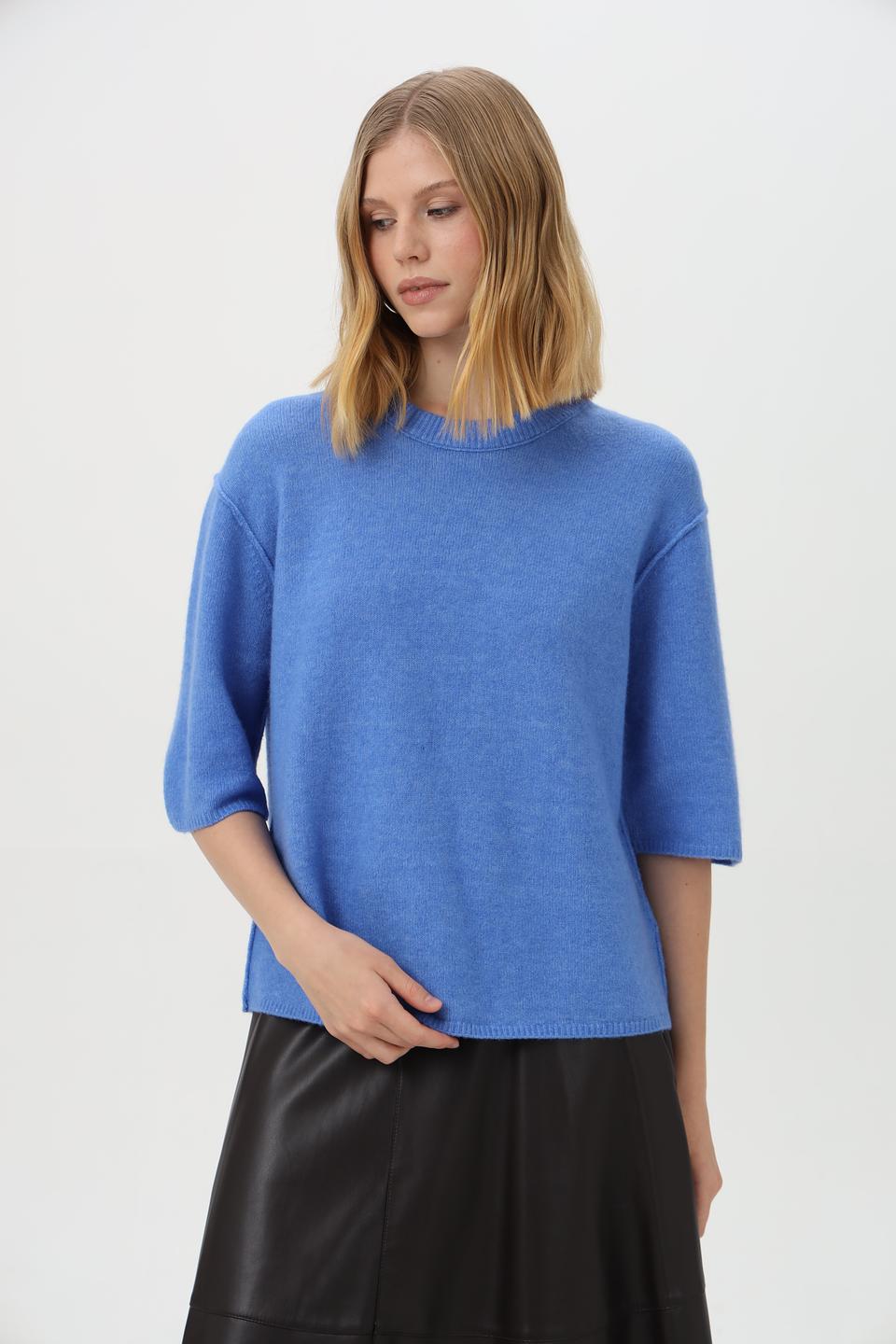 Пуловер Oui голубой с 3/4 рукавом