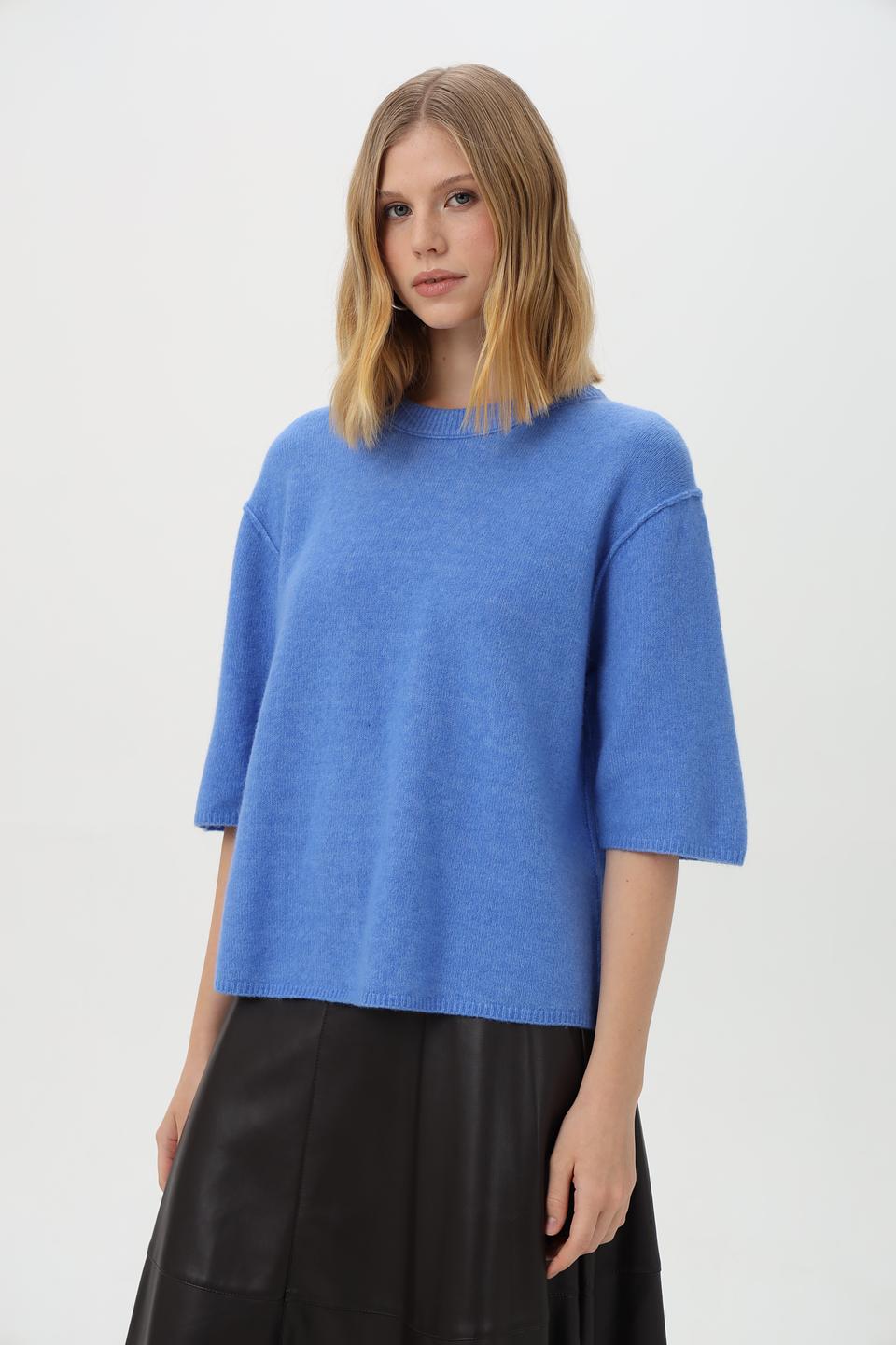 Пуловер Oui голубой с 3/4 рукавом