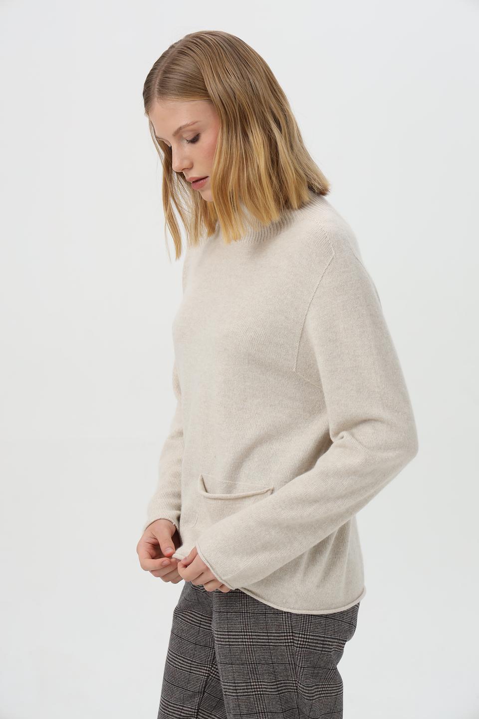 Пуловер Oui с карманом бежевый